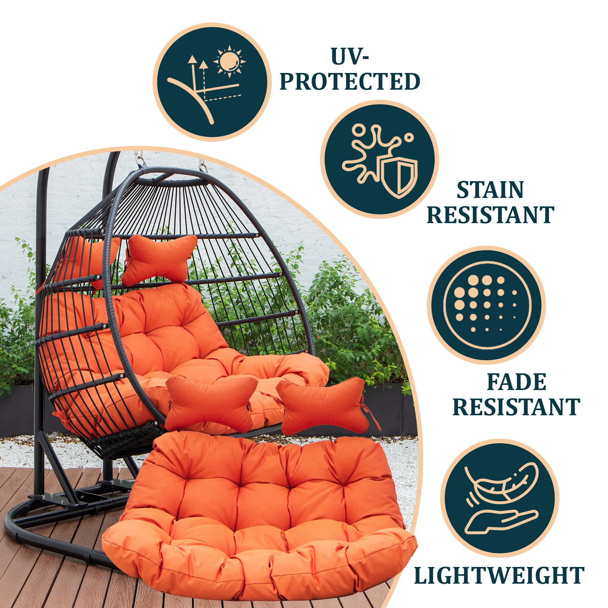 Wicker 2 Person Double Folding Hanging Egg Swing Cushion