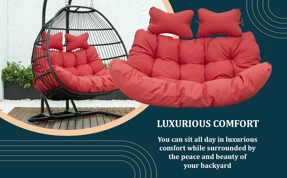 Wicker 2 Person Double Folding Hanging Egg Swing Cushion