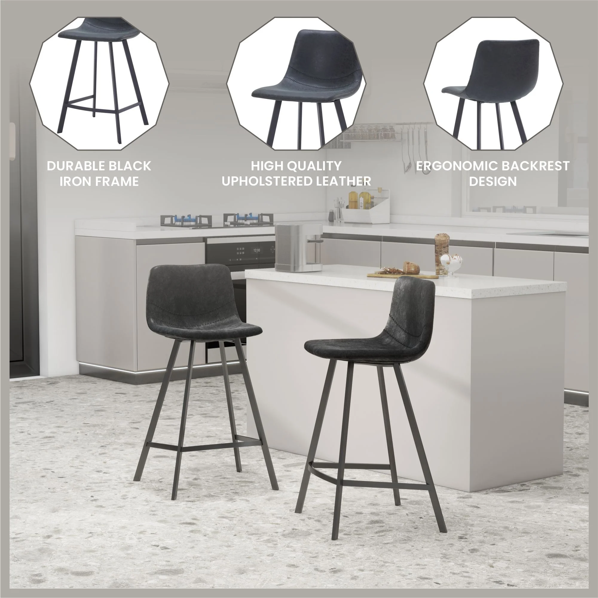 Elland - Counter stool -Charcoal Black