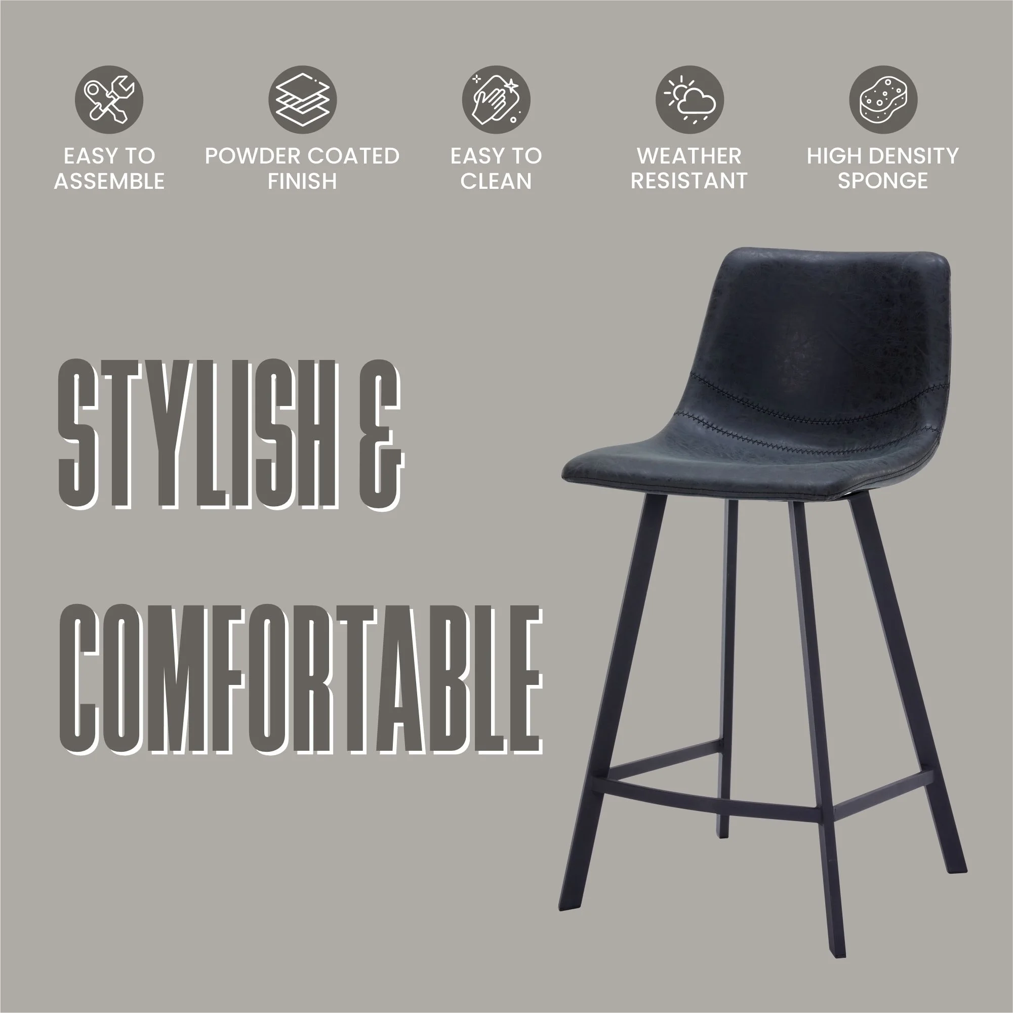 Elland - Counter stool -Charcoal Black