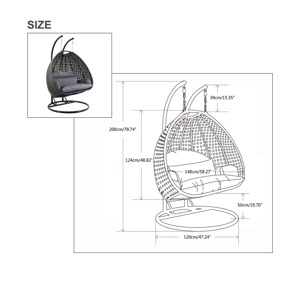 Charcoal Wicker Hanging 2 person Egg Swing Chair