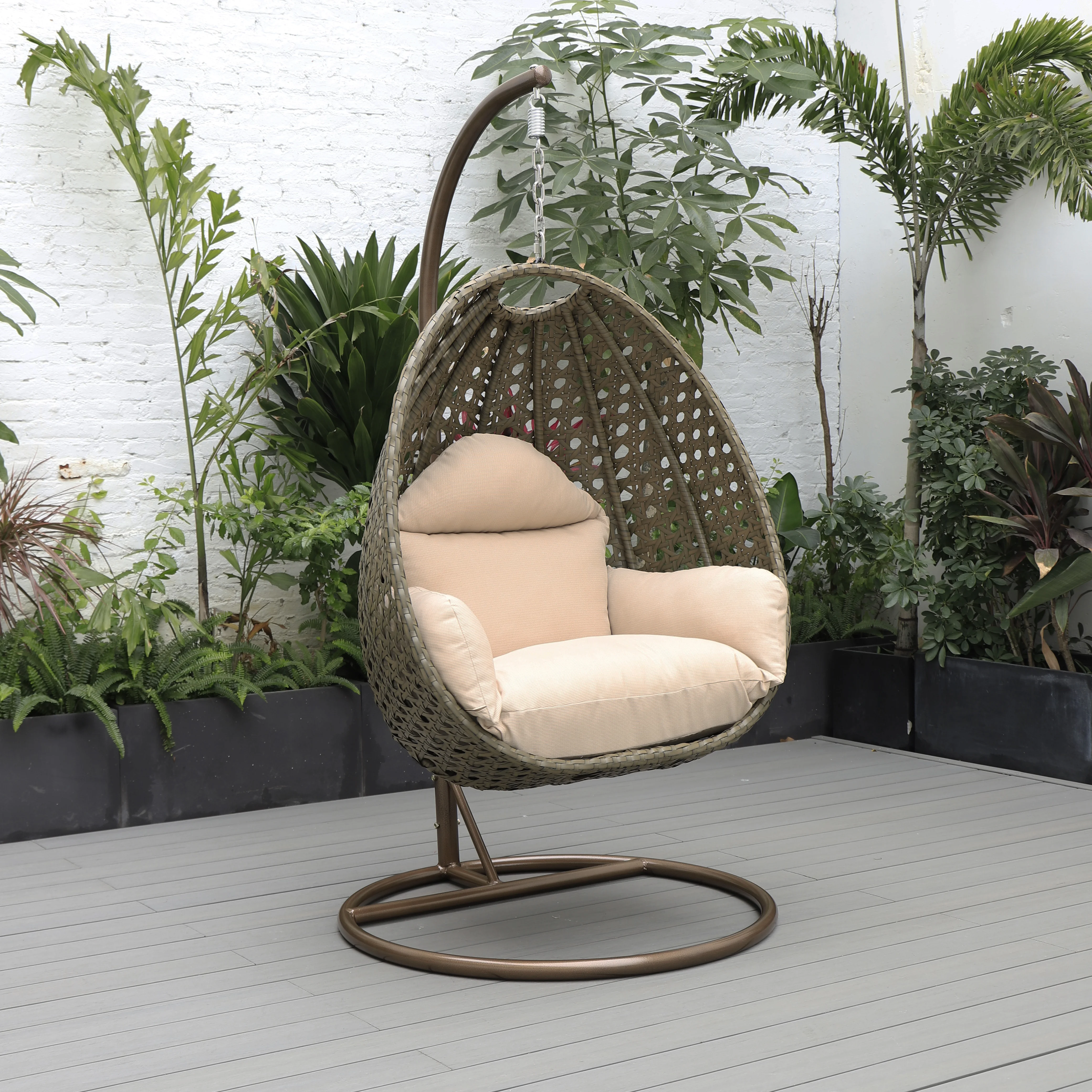 Beige Wicker Hanging Egg Swing Chair