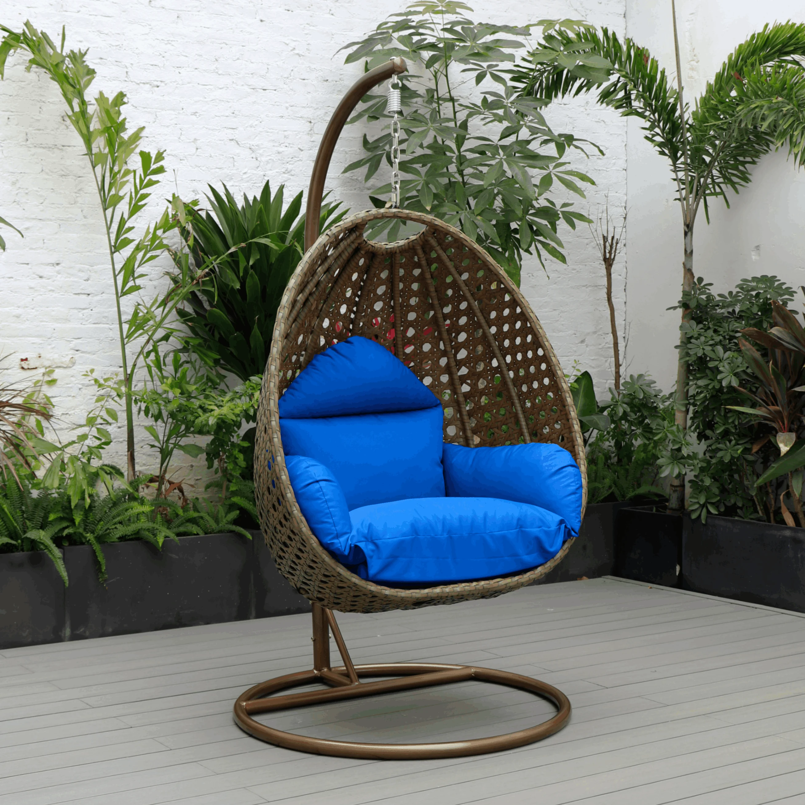 Beige Wicker Hanging Egg Swing Chair