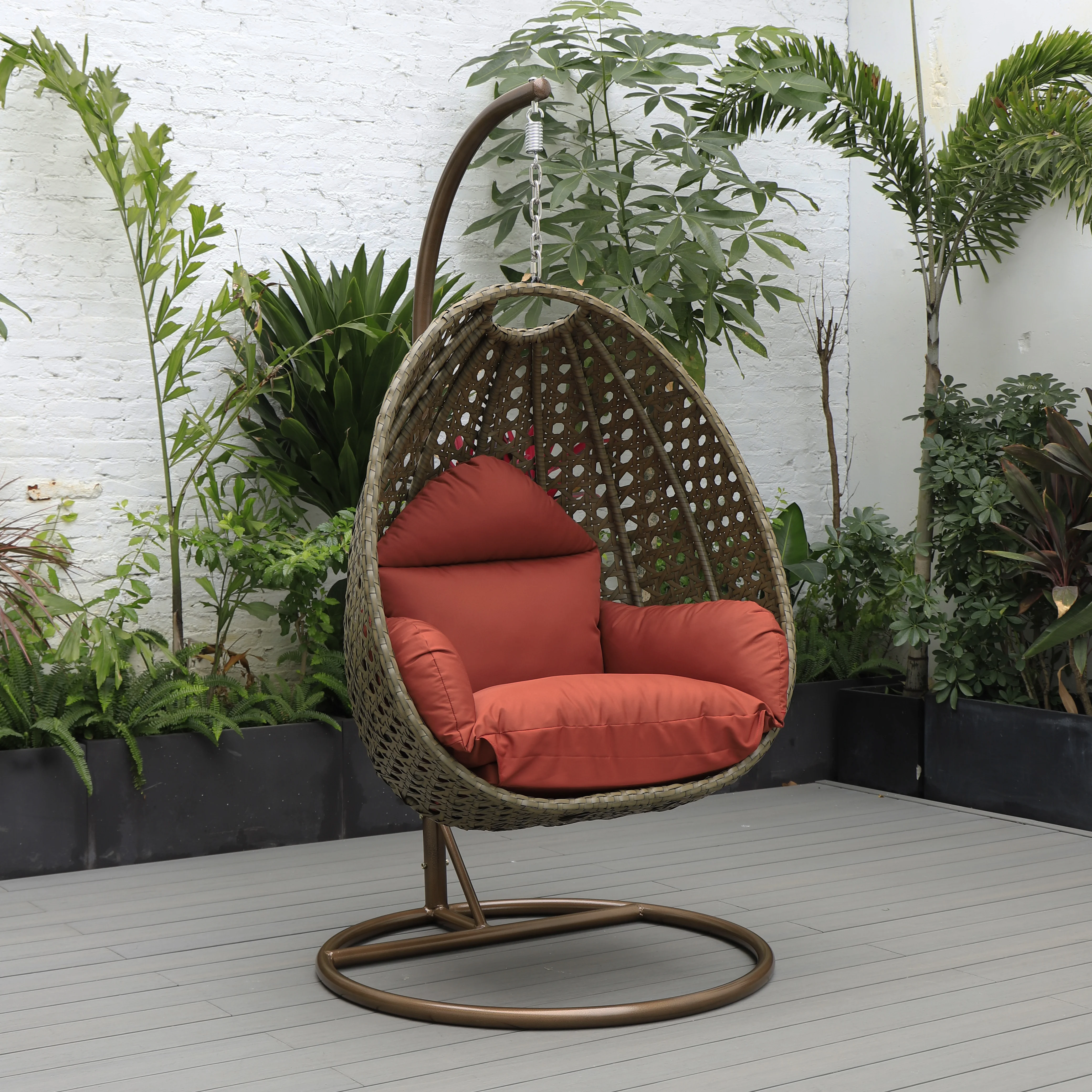 Beige Wicker Hanging Egg Swing Chair
