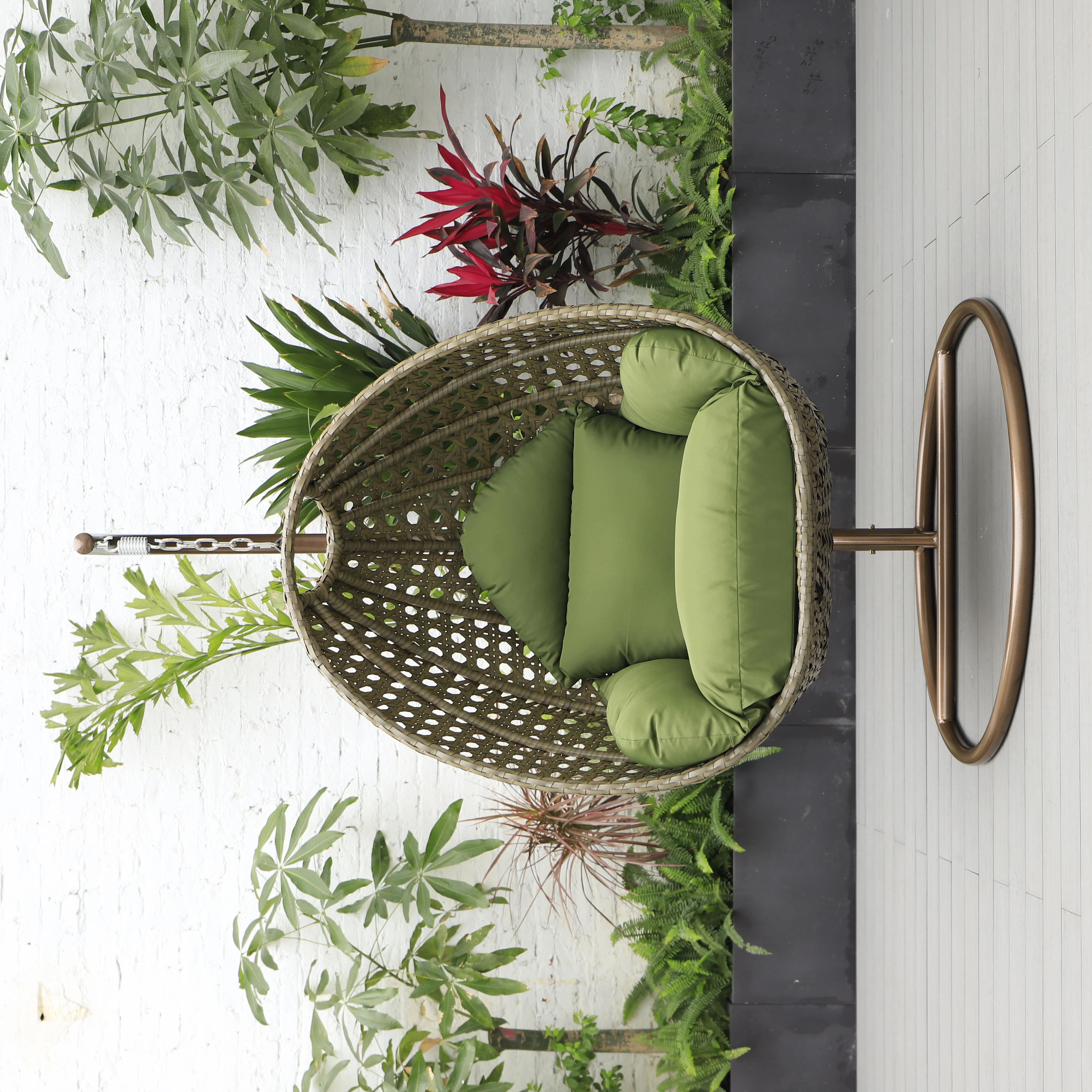 Beige Wicker Hanging Egg Swing Chair