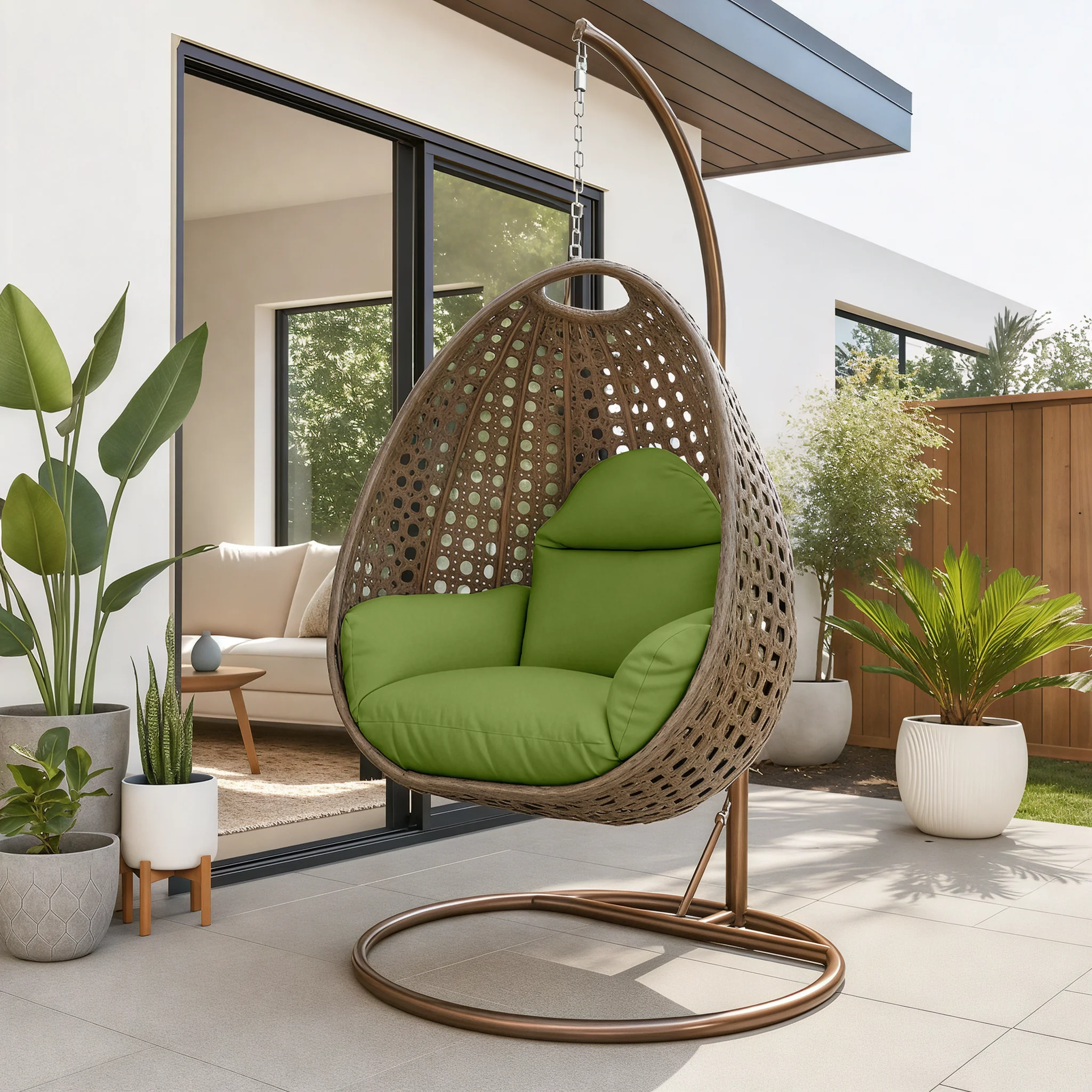 Beige Wicker Hanging Egg Swing Chair