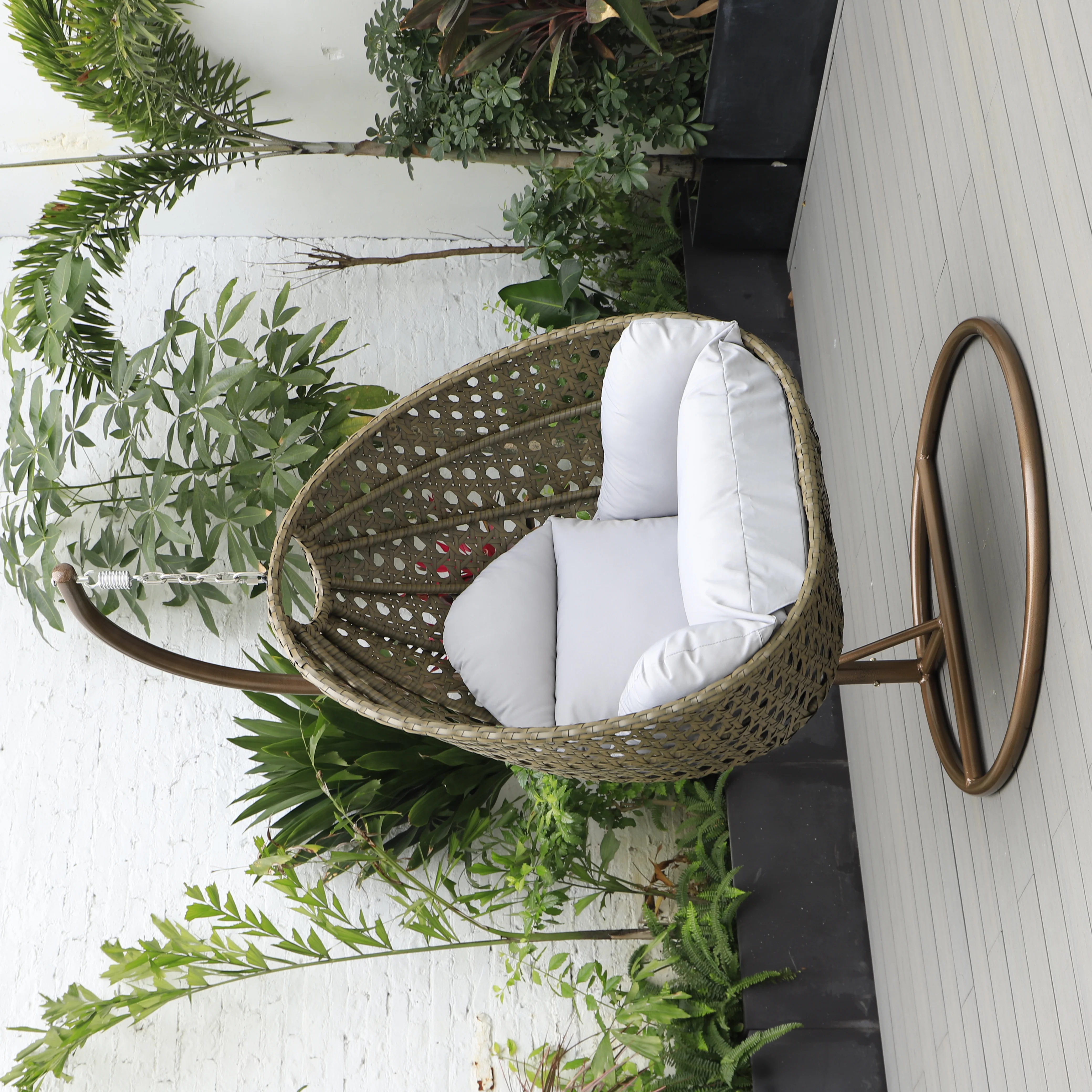 Beige Wicker Hanging Egg Swing Chair