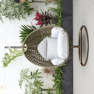 Beige Wicker Hanging Egg Swing Chair