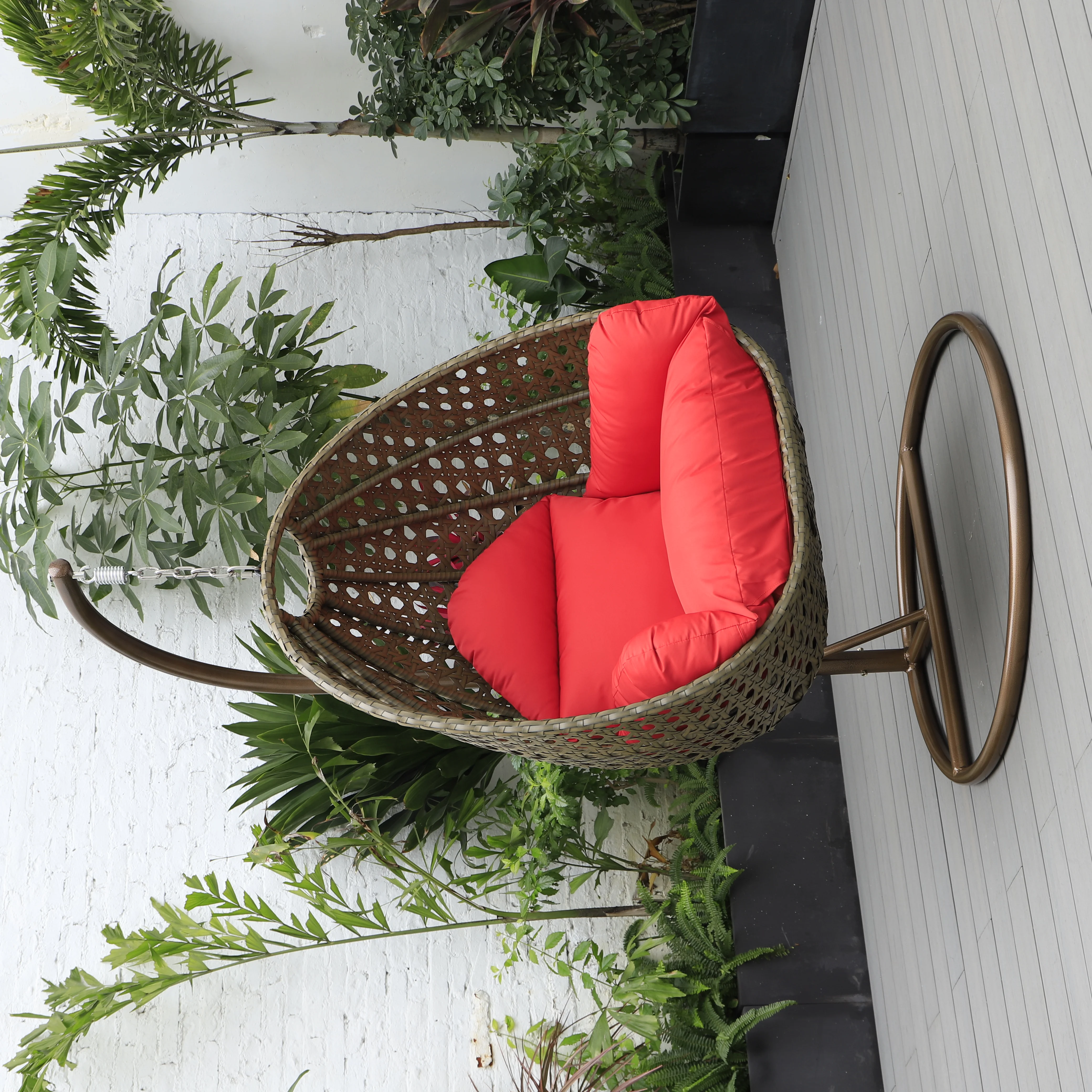 Beige Wicker Hanging Egg Swing Chair