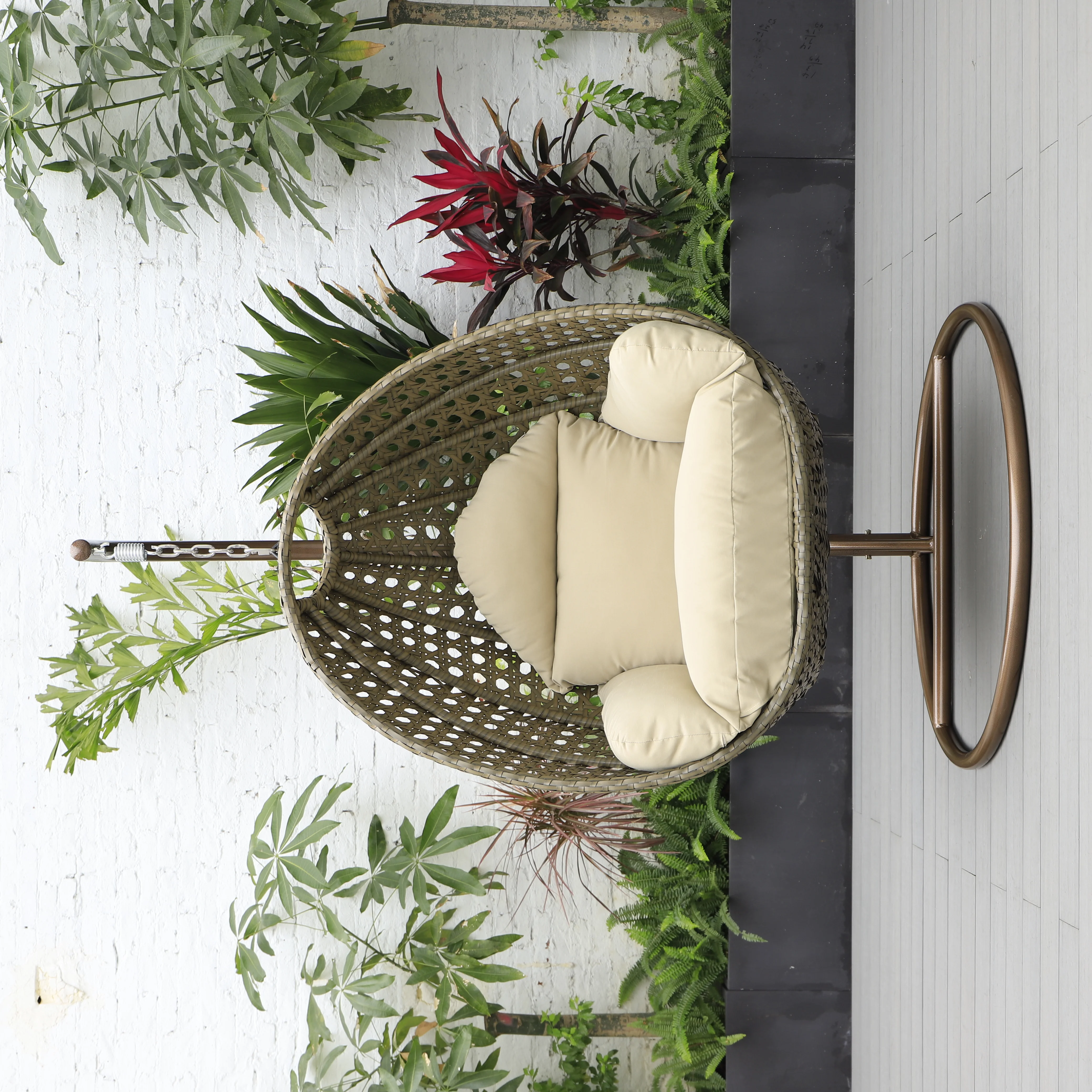 Beige Wicker Hanging Egg Swing Chair