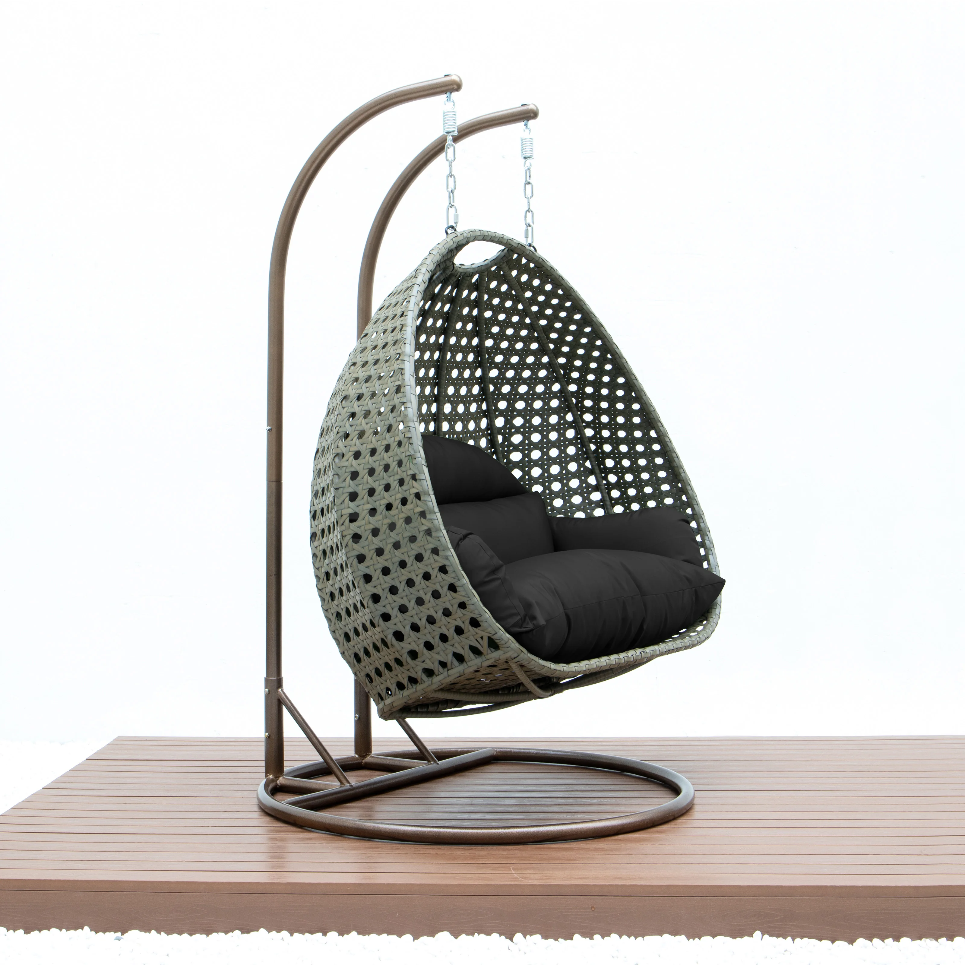 Beige Wicker Hanging 2 person Egg Swing Chair