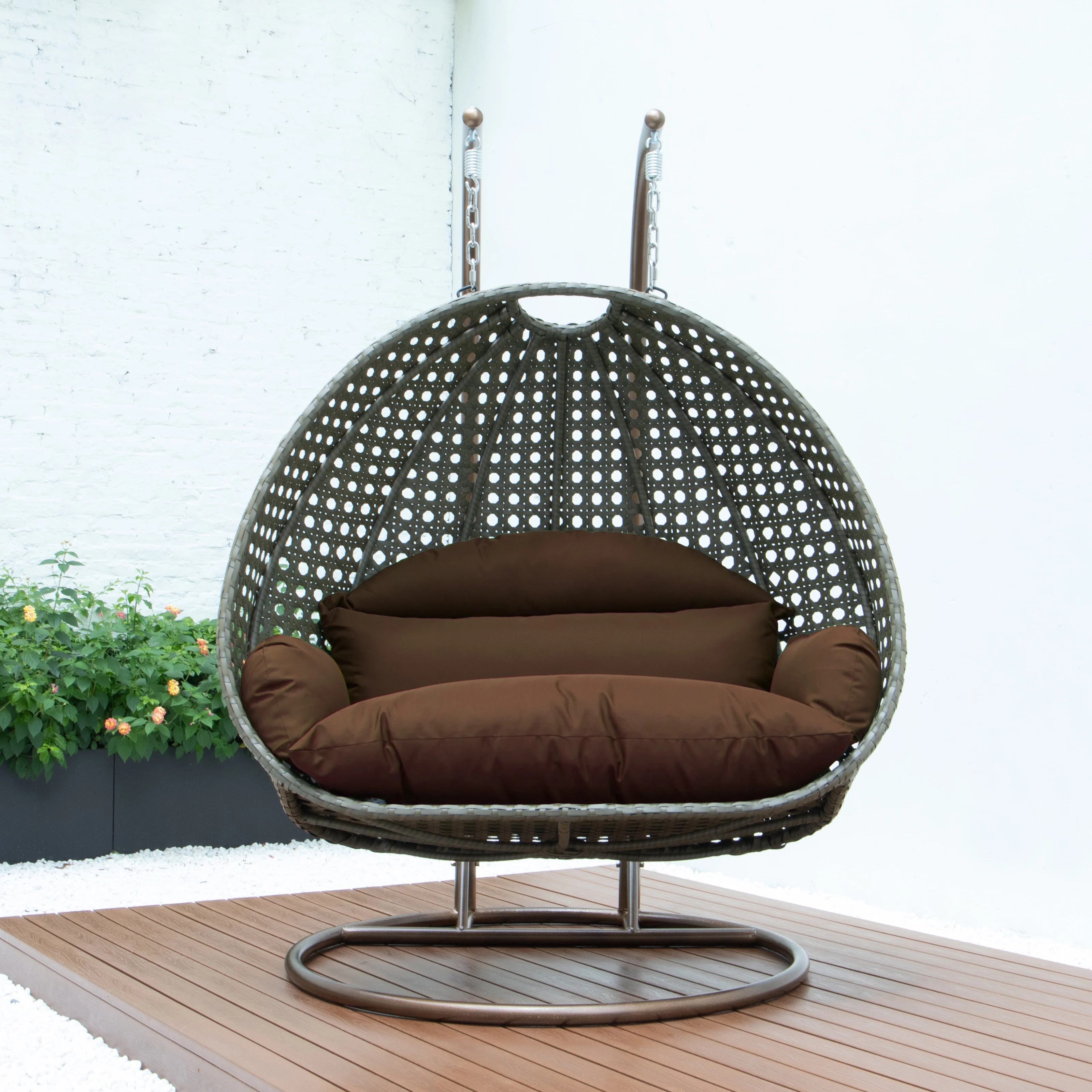 Beige Wicker Hanging 2 person Egg Swing Chair