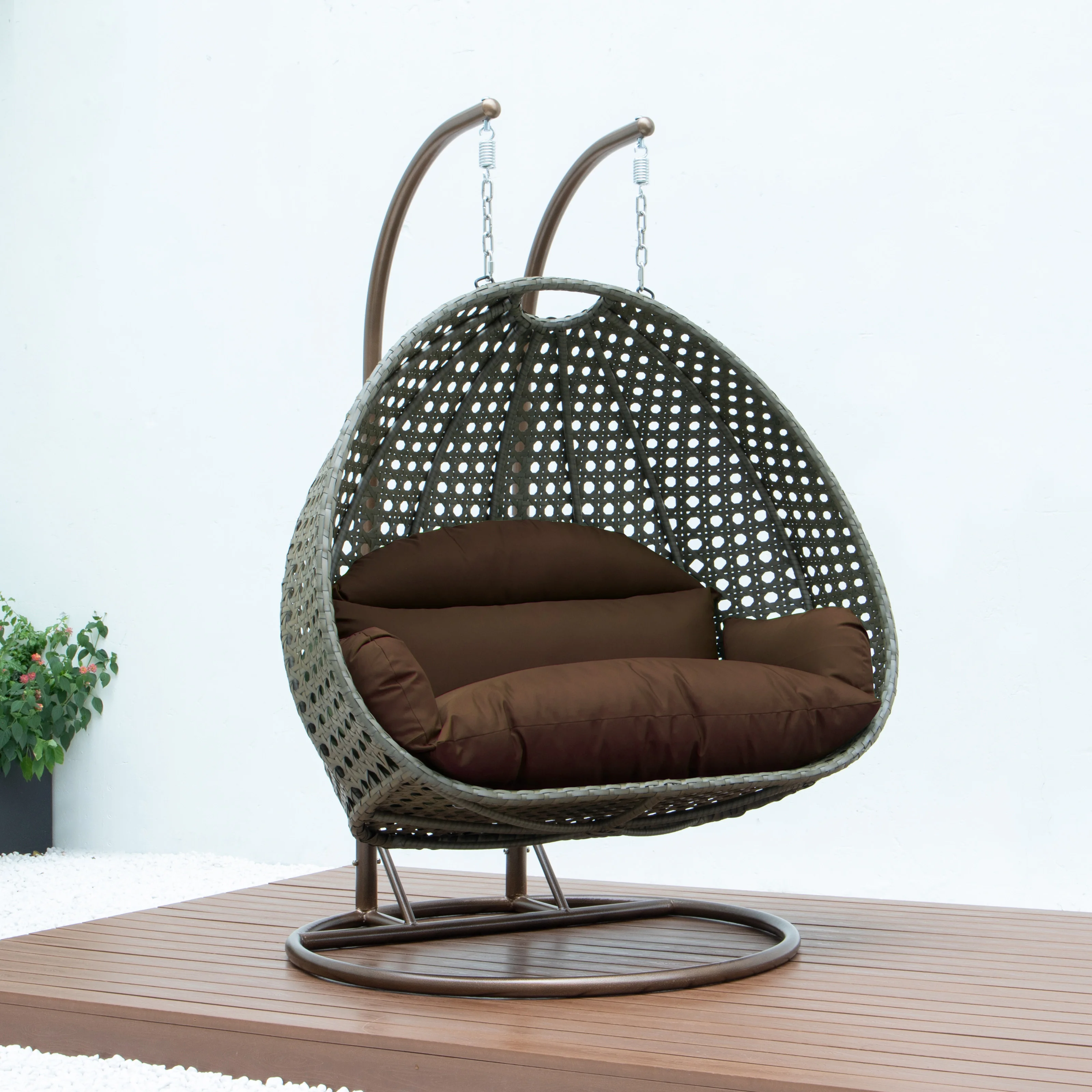 Beige Wicker Hanging 2 person Egg Swing Chair