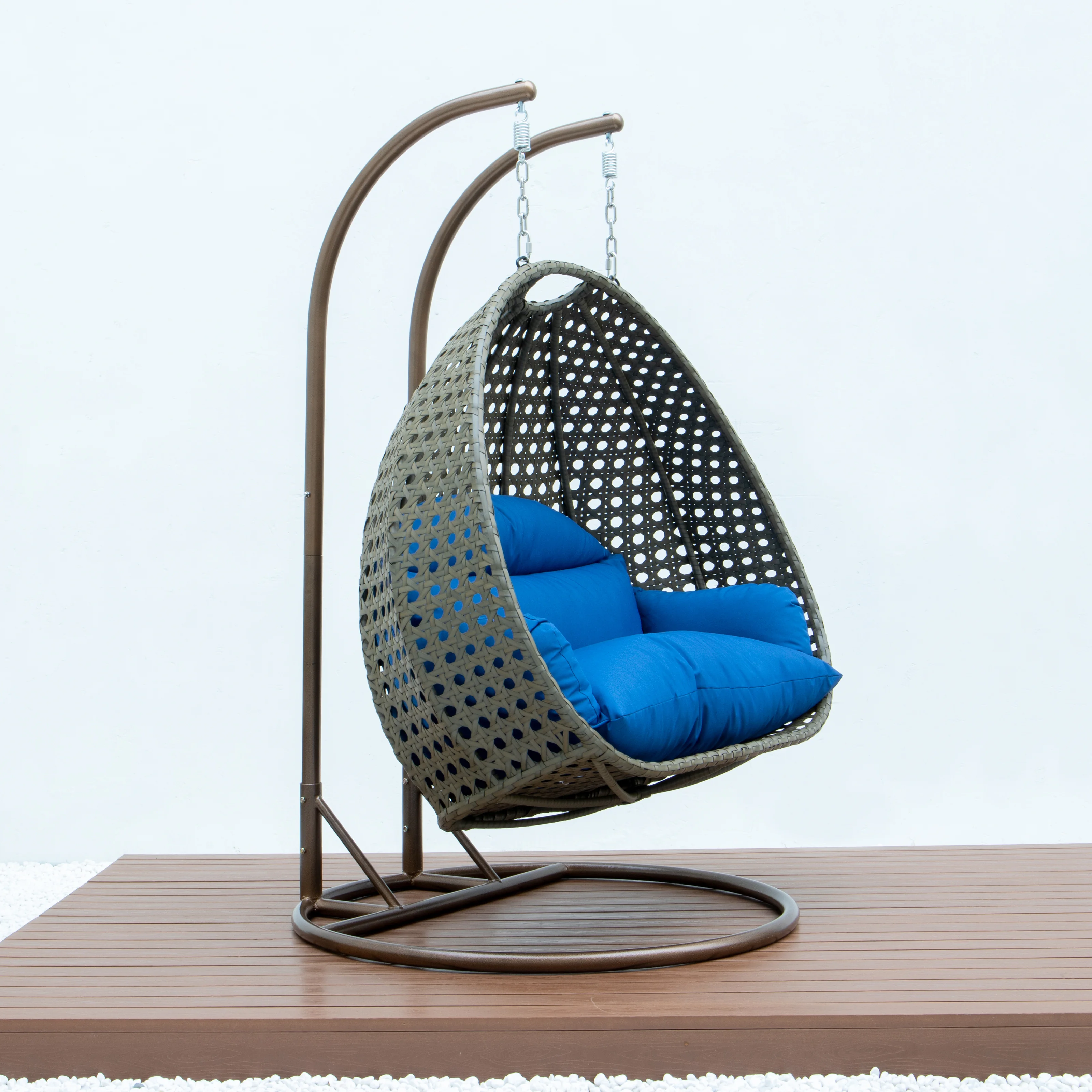 Beige Wicker Hanging 2 person Egg Swing Chair