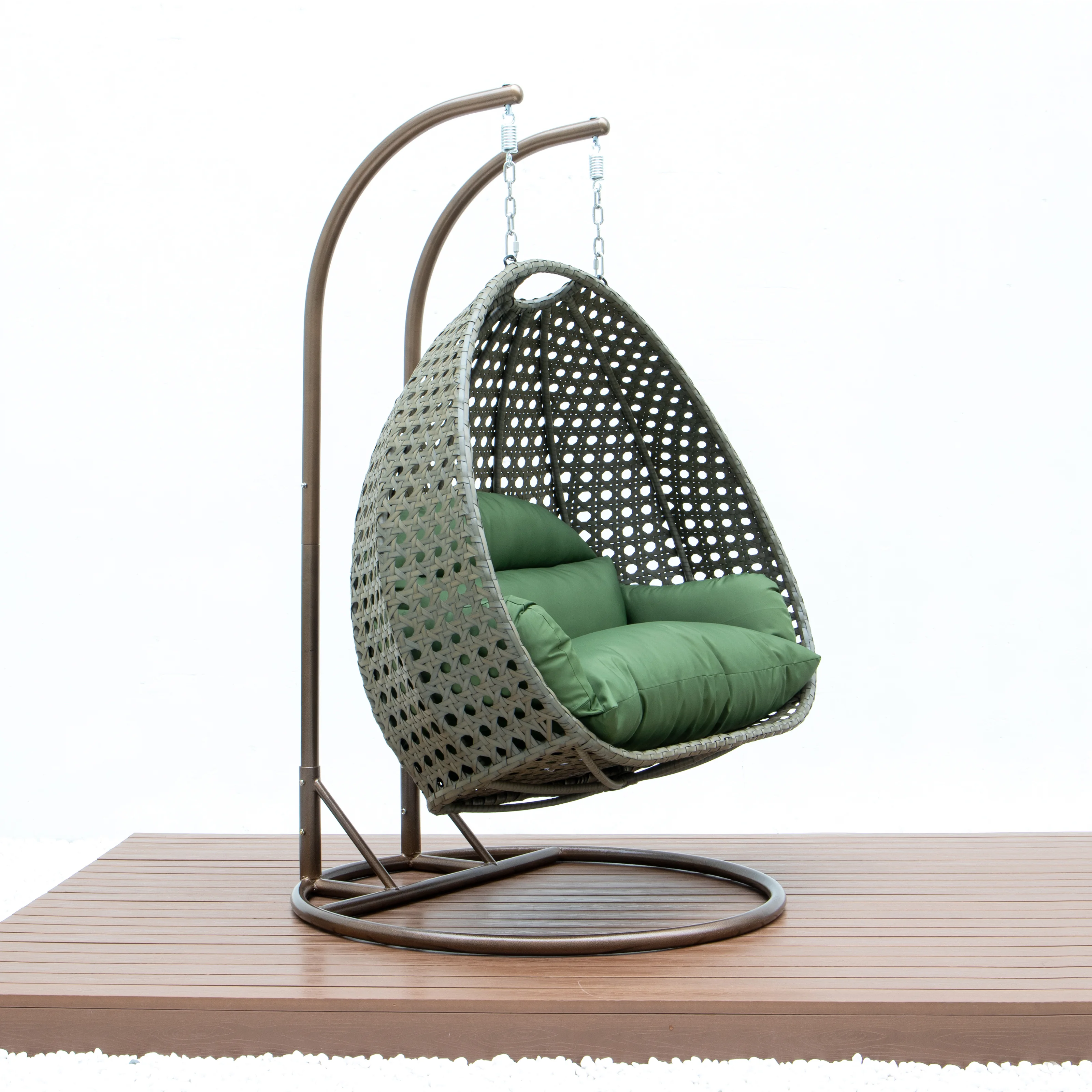 Beige Wicker Hanging 2 person Egg Swing Chair