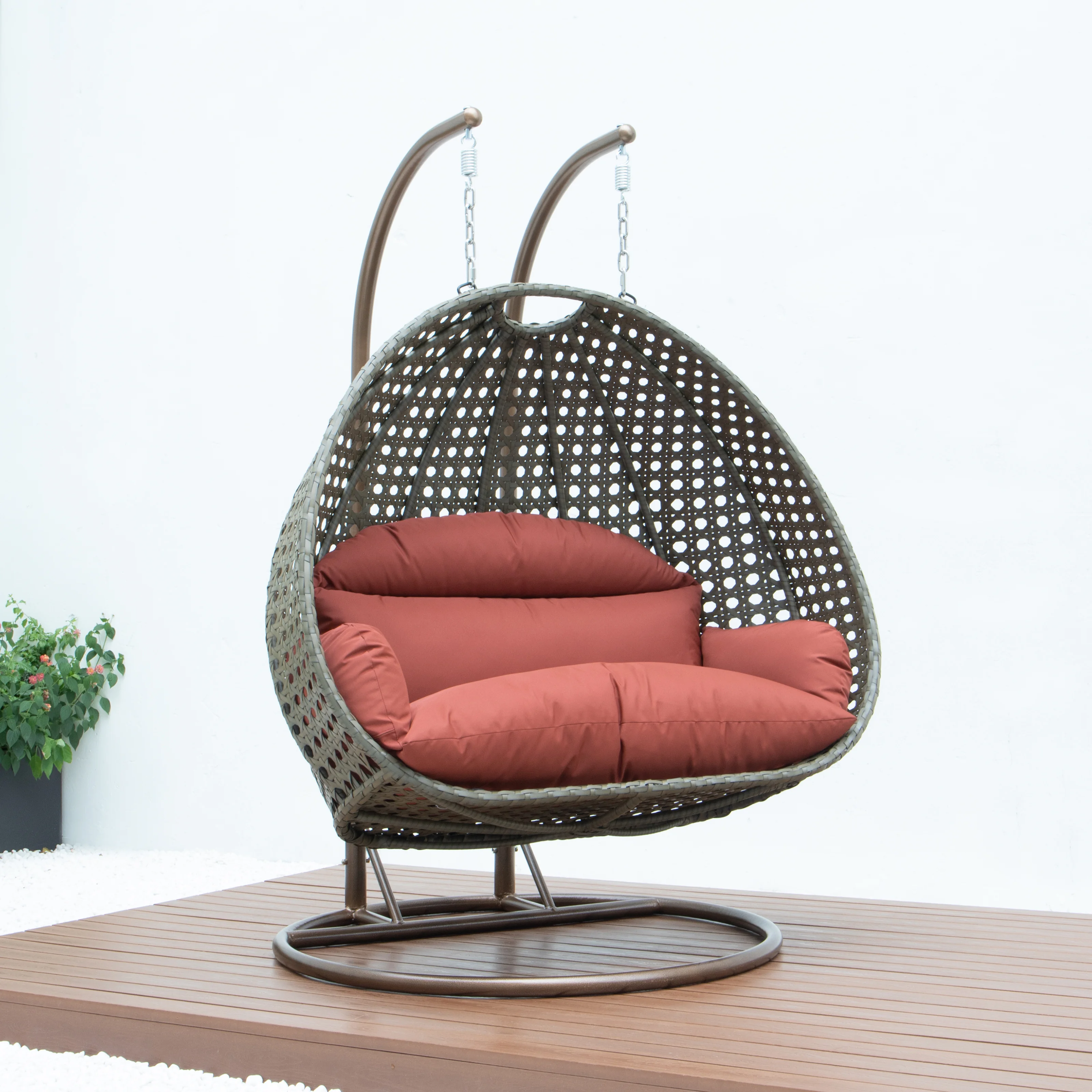 Beige Wicker Hanging 2 person Egg Swing Chair