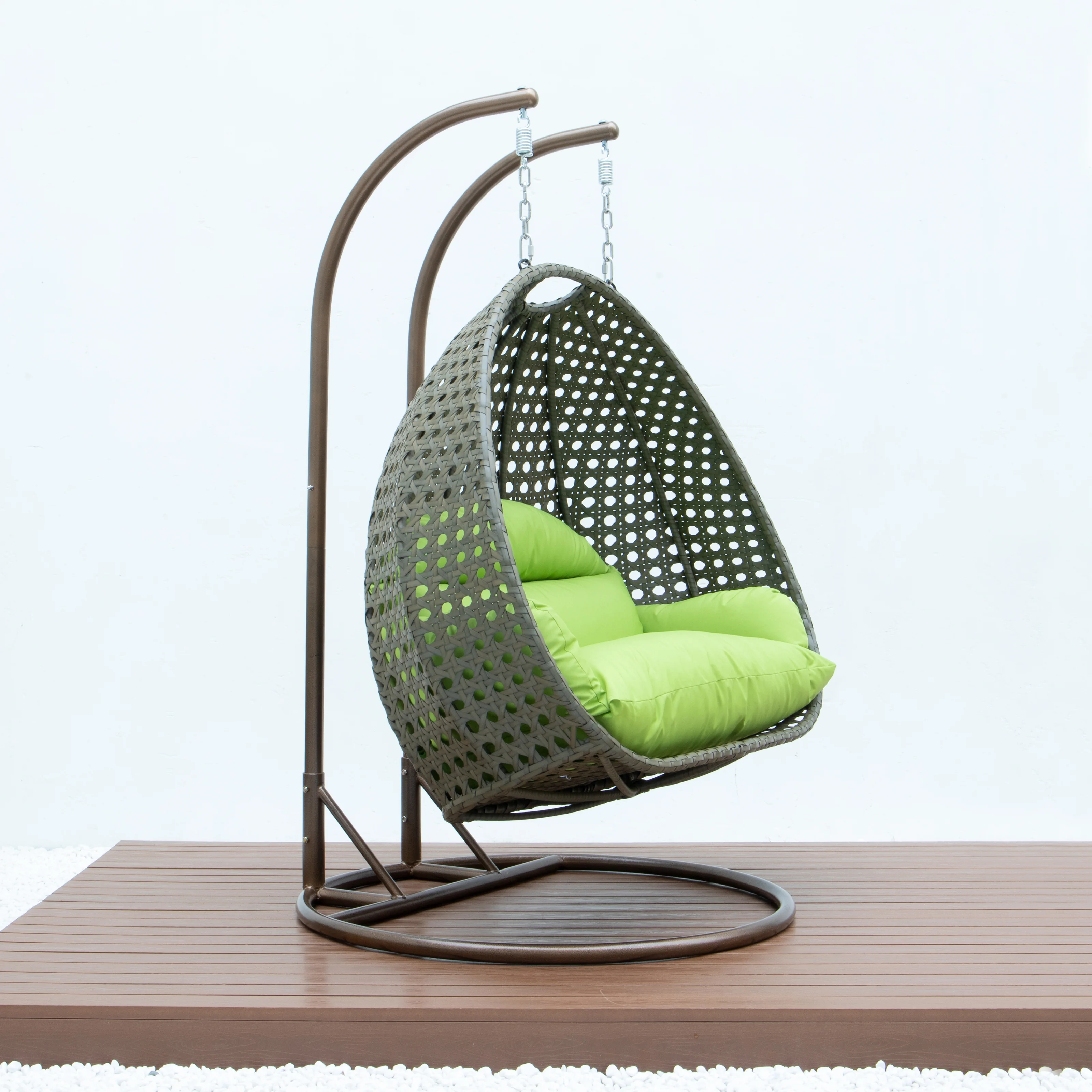 Beige Wicker Hanging 2 person Egg Swing Chair
