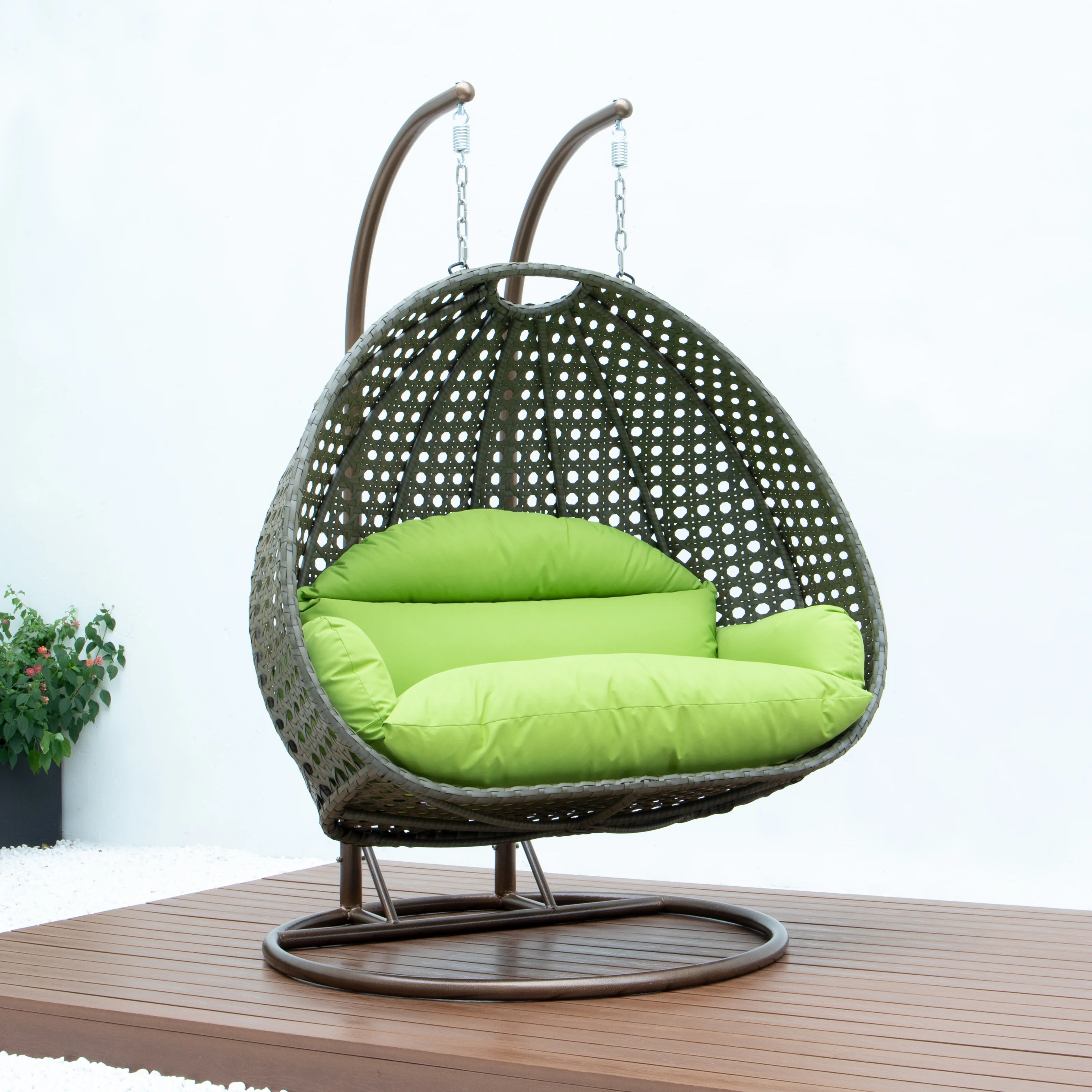 Beige Wicker Hanging 2 person Egg Swing Chair