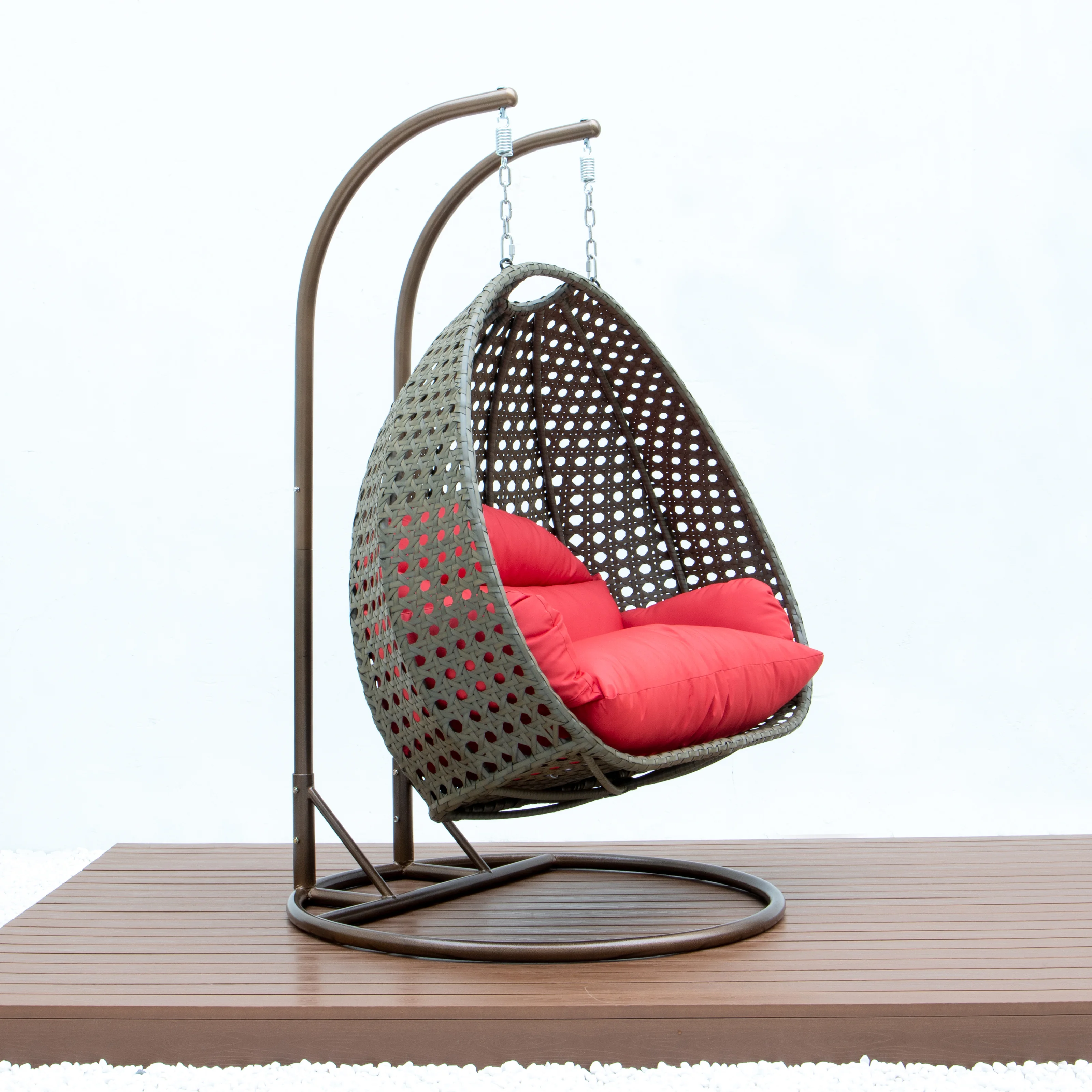 Beige Wicker Hanging 2 person Egg Swing Chair