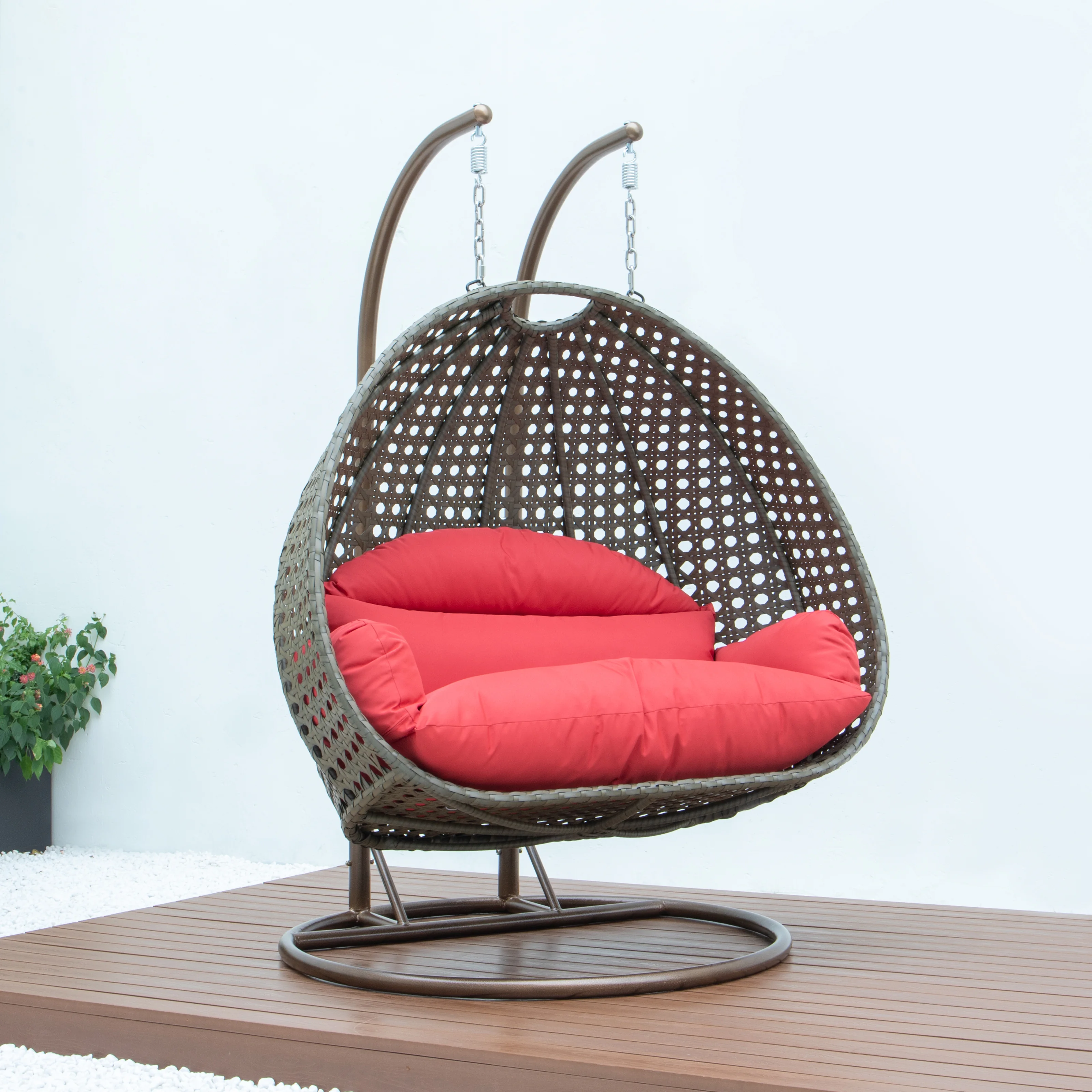 Beige Wicker Hanging 2 person Egg Swing Chair