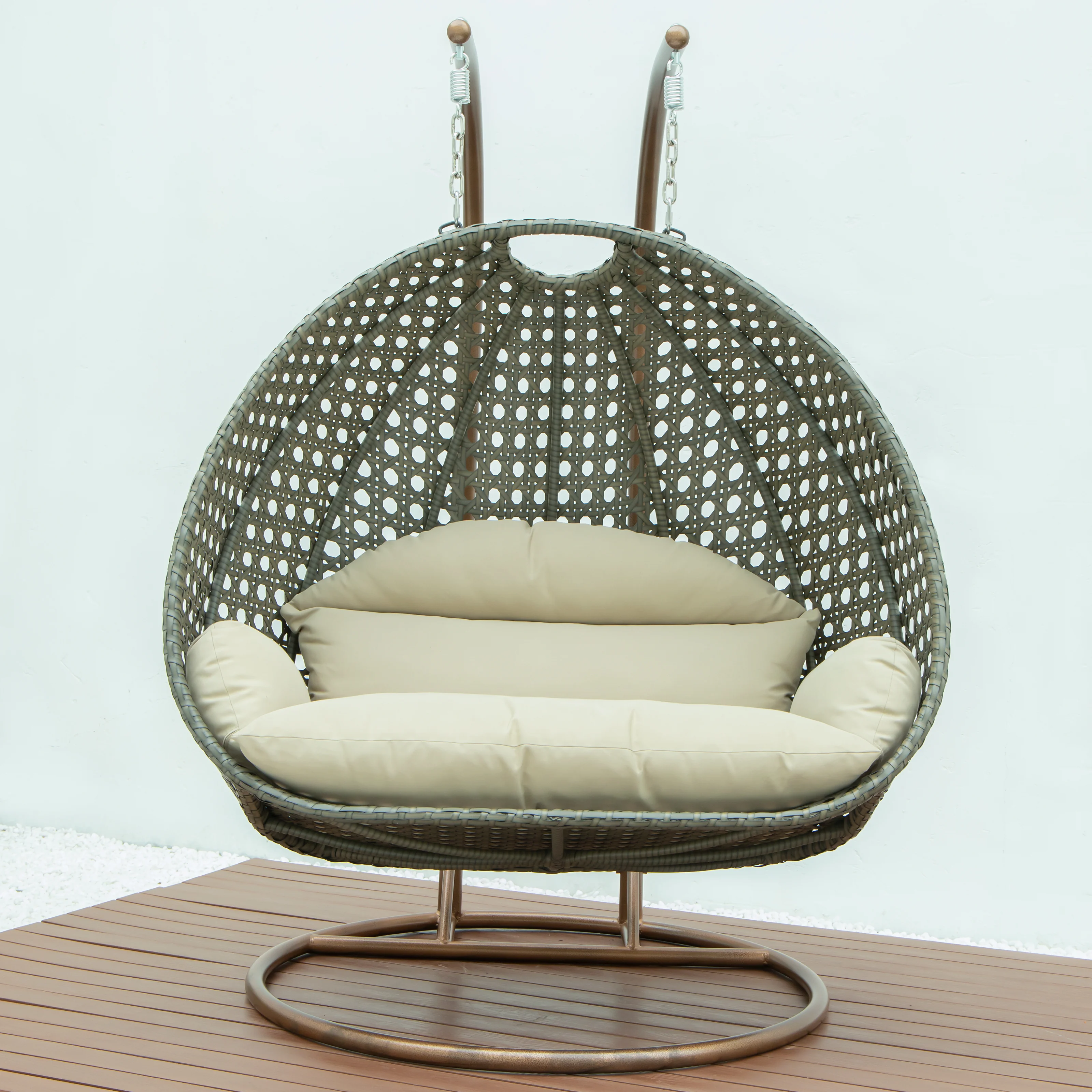 Beige Wicker Hanging 2 person Egg Swing Chair