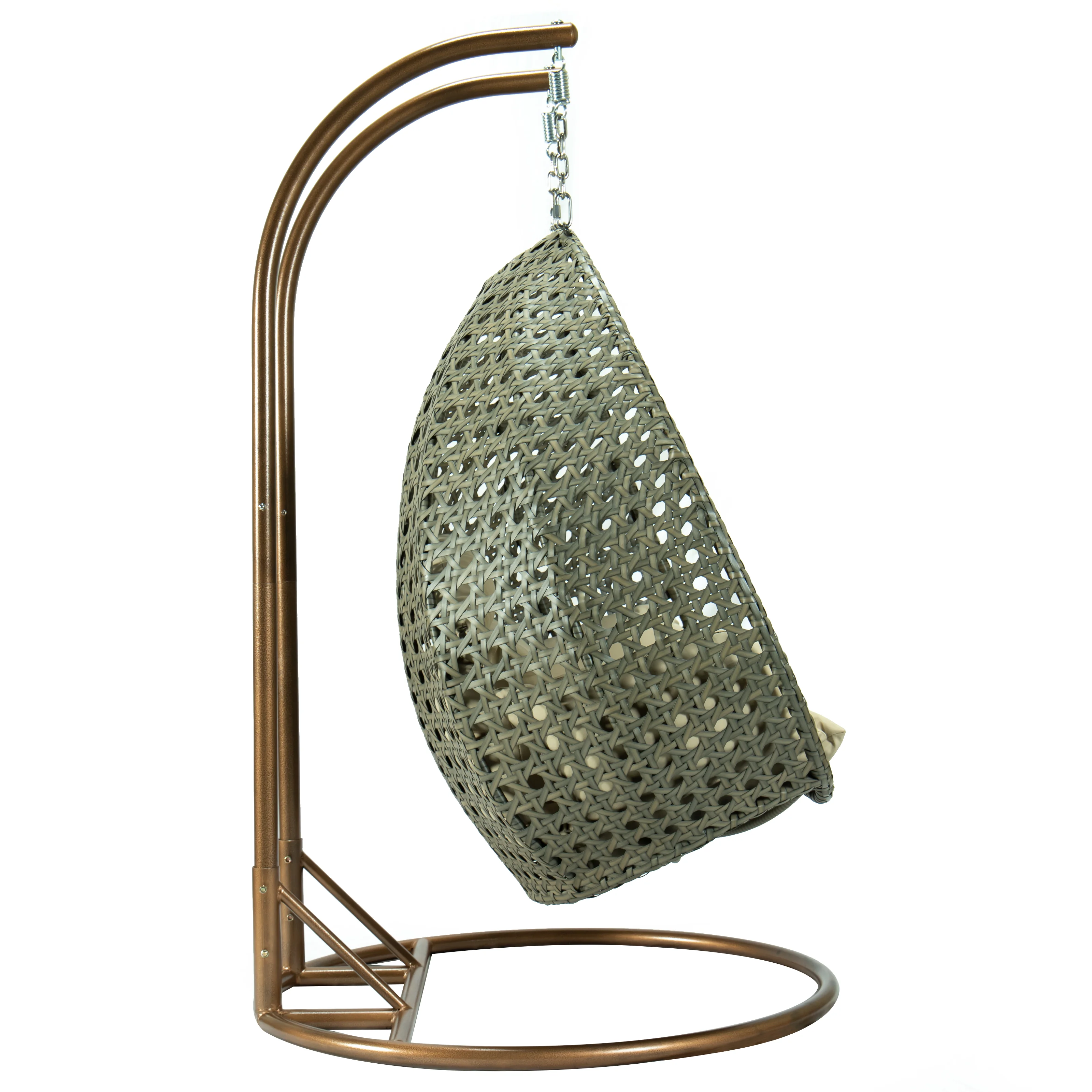 Beige Wicker Hanging 2 person Egg Swing Chair