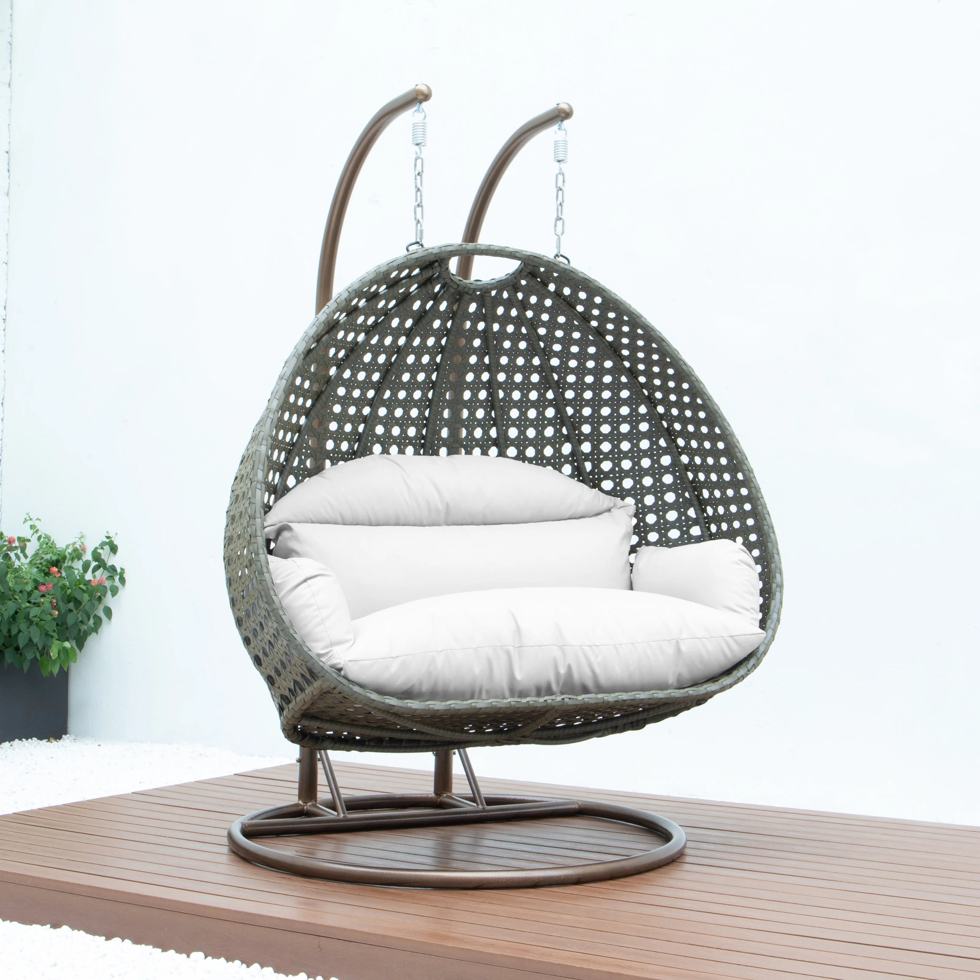 Beige Wicker Hanging 2 person Egg Swing Chair