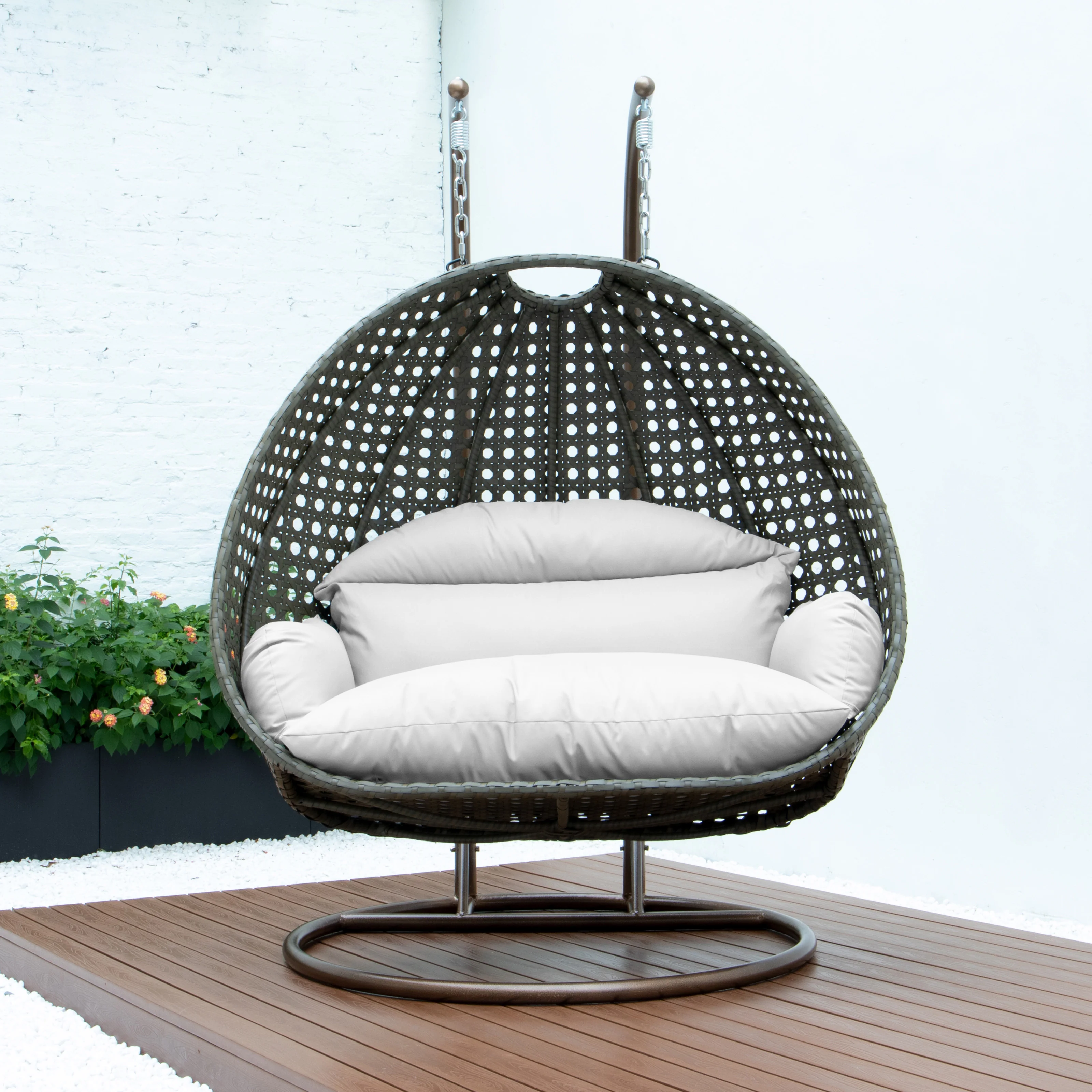 Beige Wicker Hanging 2 person Egg Swing Chair