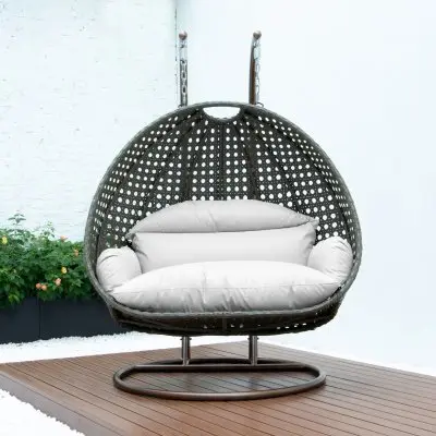 Beige Wicker Hanging 2 person Egg Swing Chair