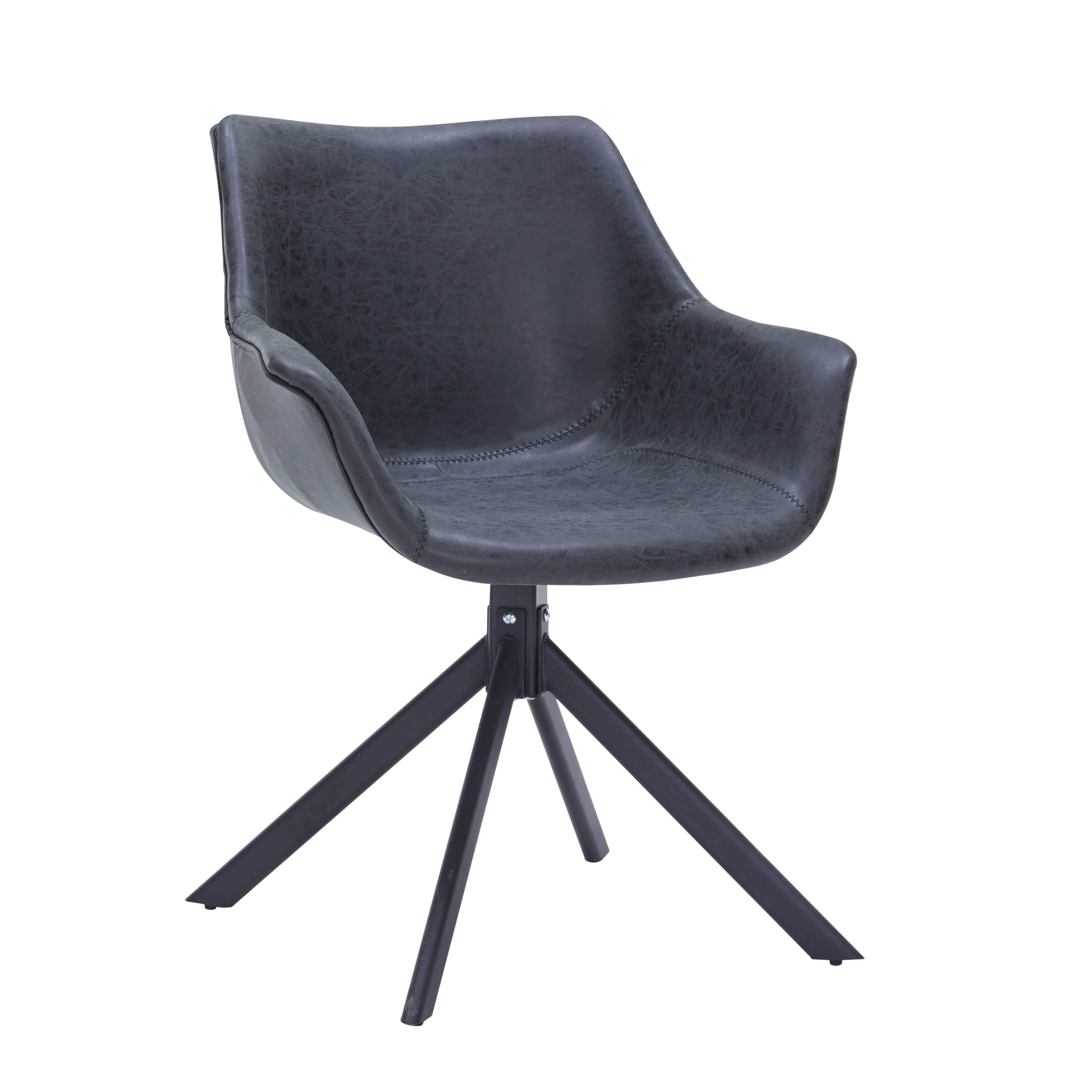 Markley Modern Leather Dining Swival Arm Chair in Black