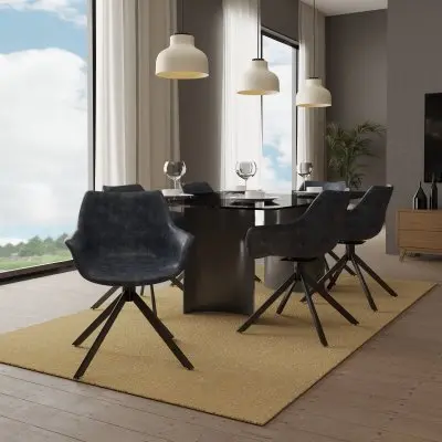 Markley Modern Leather Dining Swival Arm Chair in Black