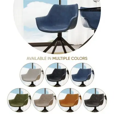 Markley Modern Leather Dining Swival Arm Chair in Light Blue