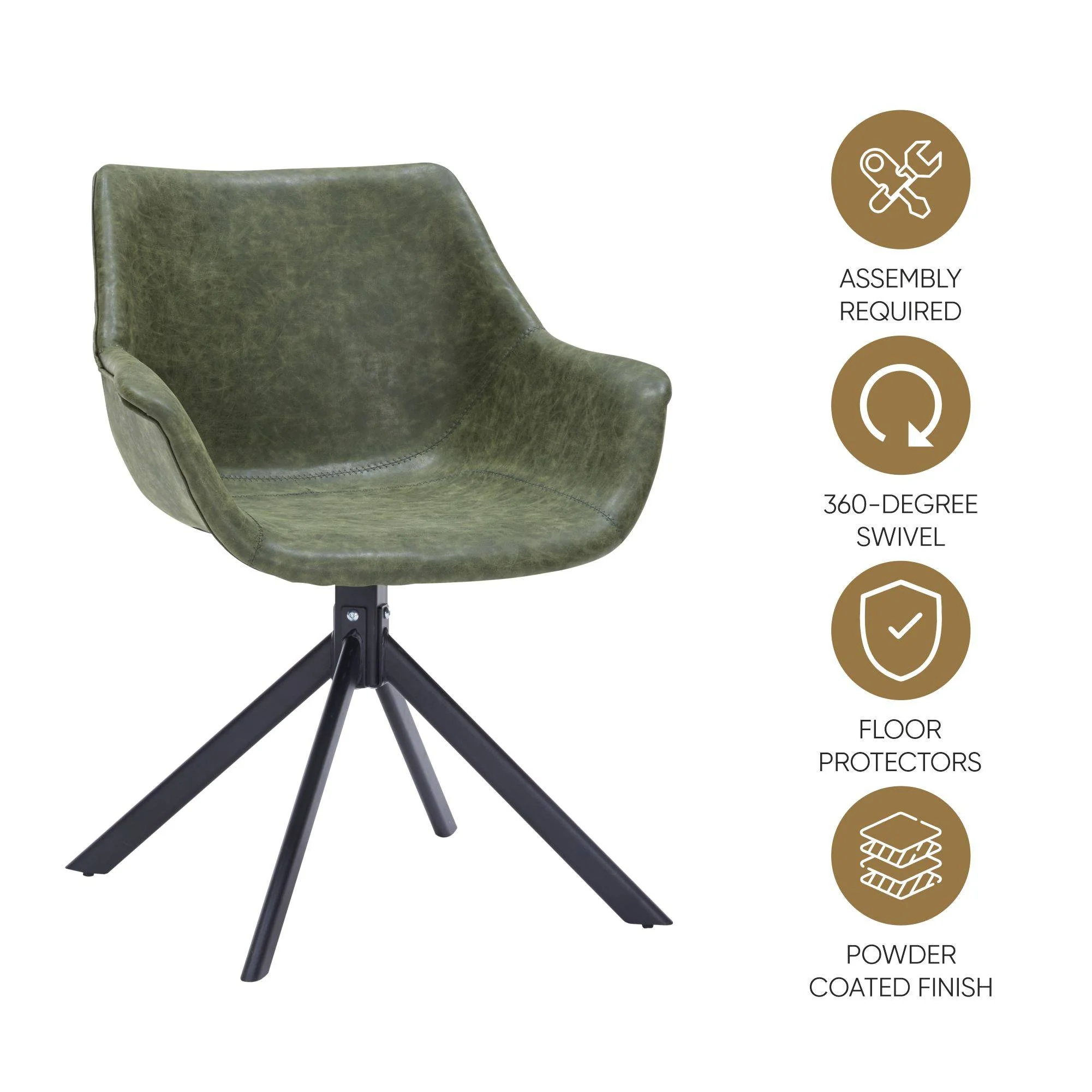 Markley Modern Leather Dining Swival Arm Chair in Green
