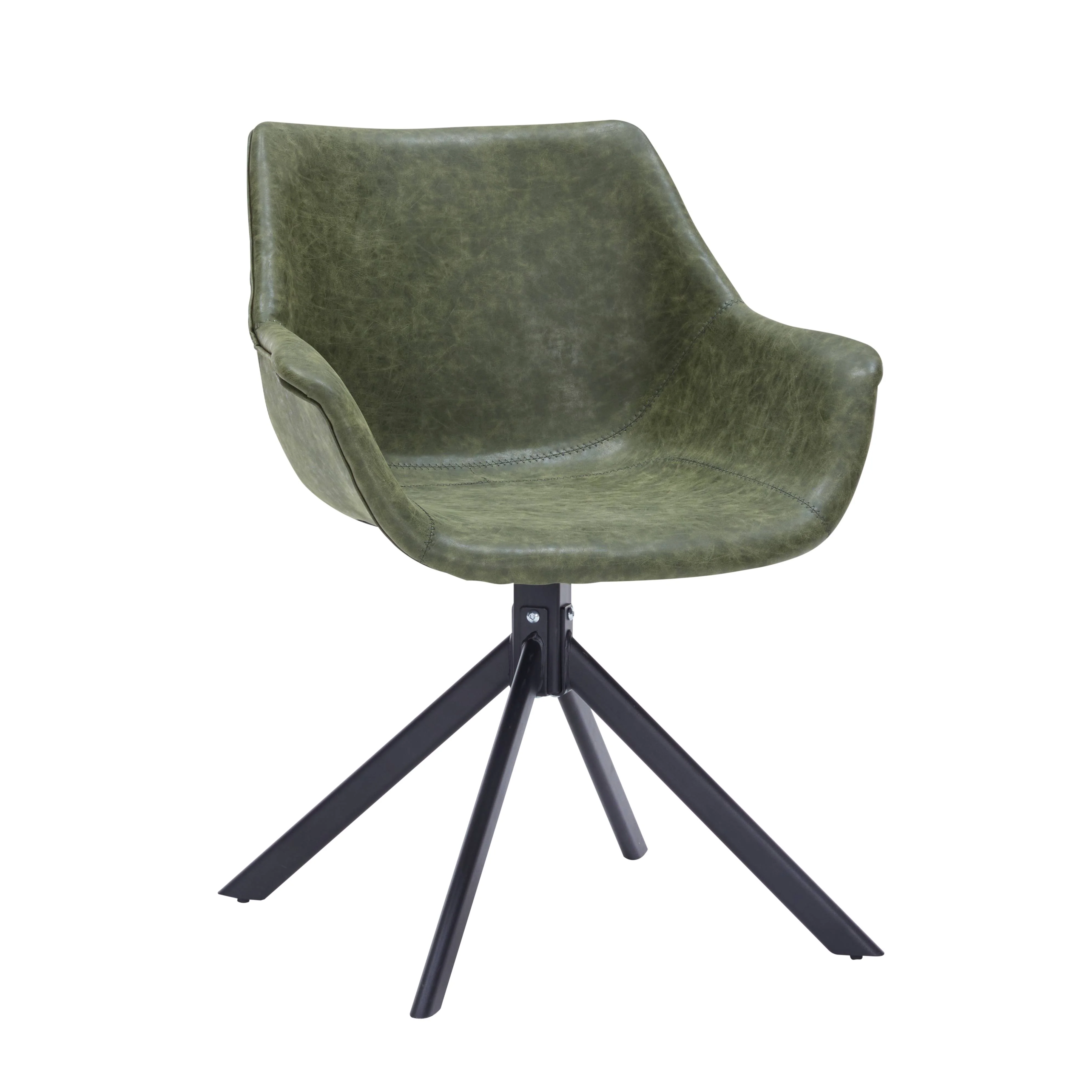 Markley Modern Leather Dining Swival Arm Chair in Green