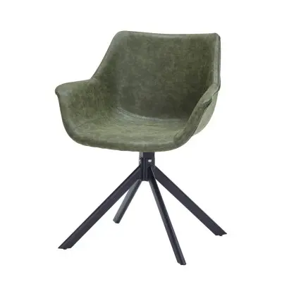 Markley Modern Leather Dining Swival Arm Chair in Green