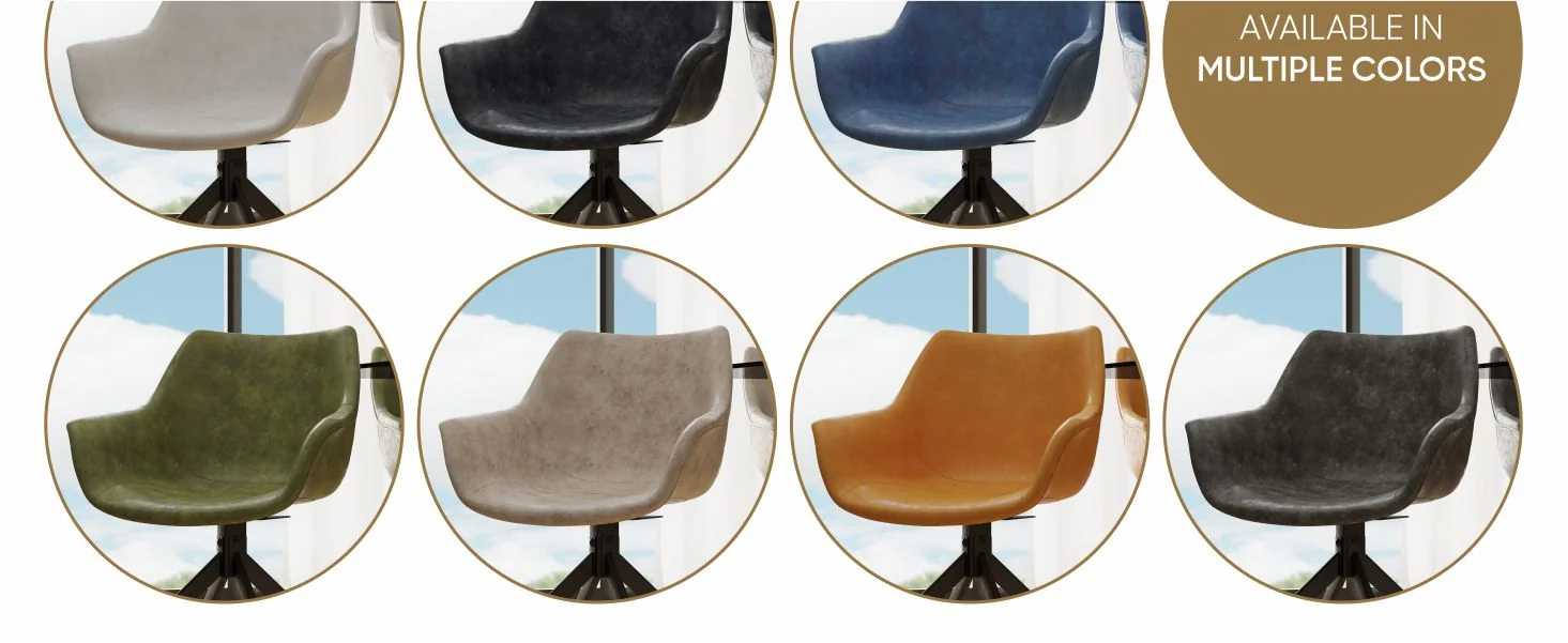 Markley Modern Leather Dining Swival Arm Chair in Grey