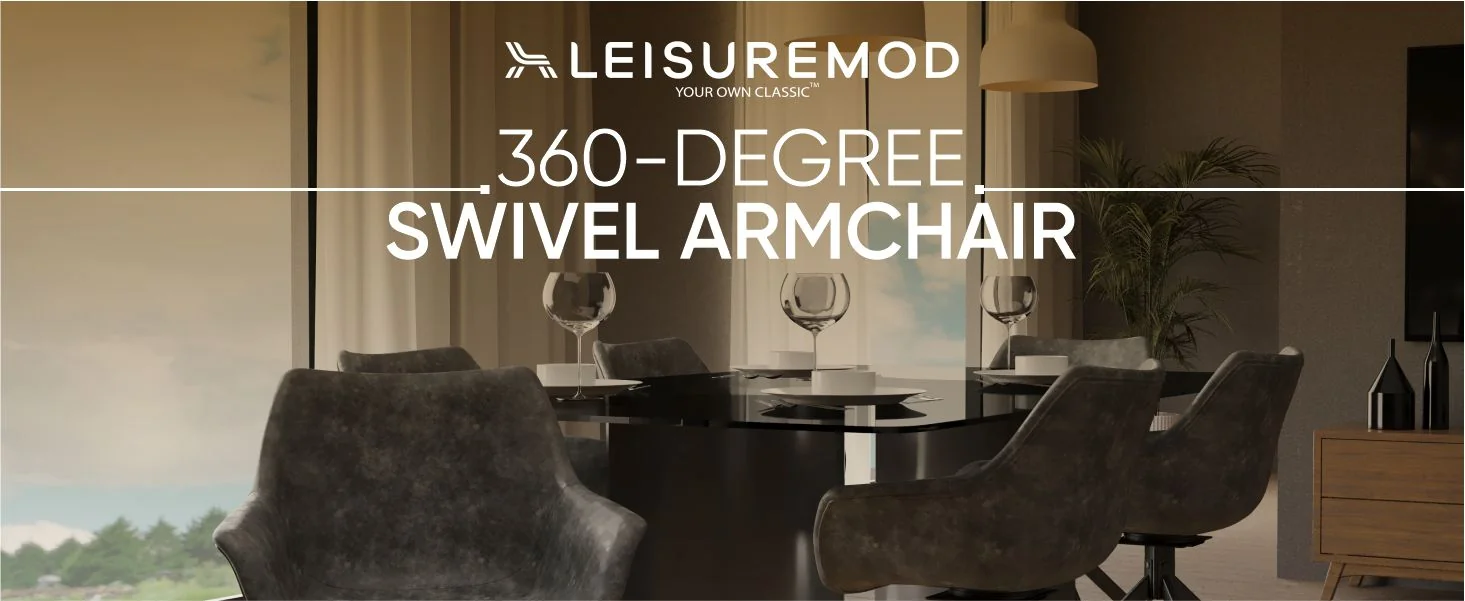 Markley Modern Leather Dining Swival Arm Chair in Grey