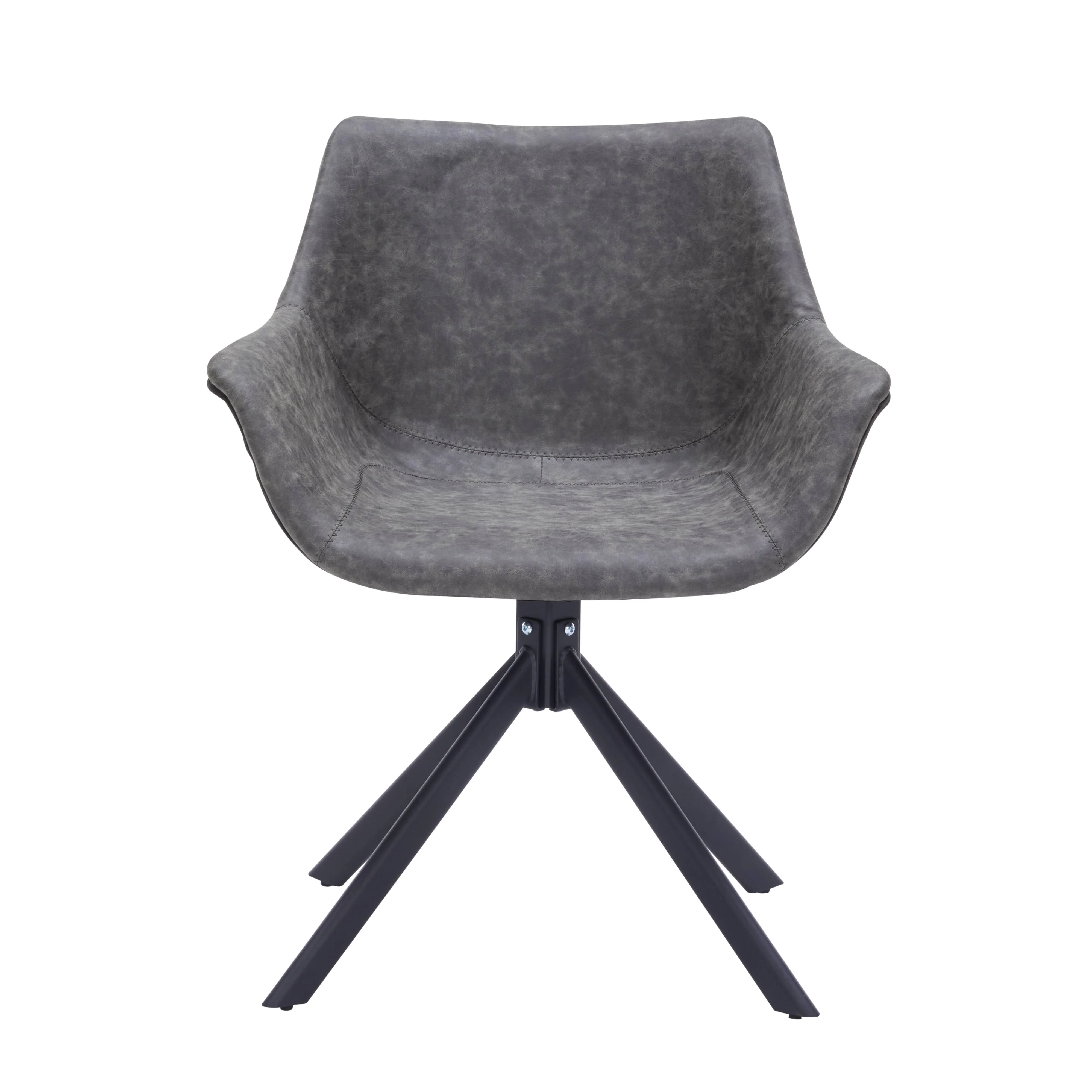Markley Modern Leather Dining Swival Arm Chair in Grey