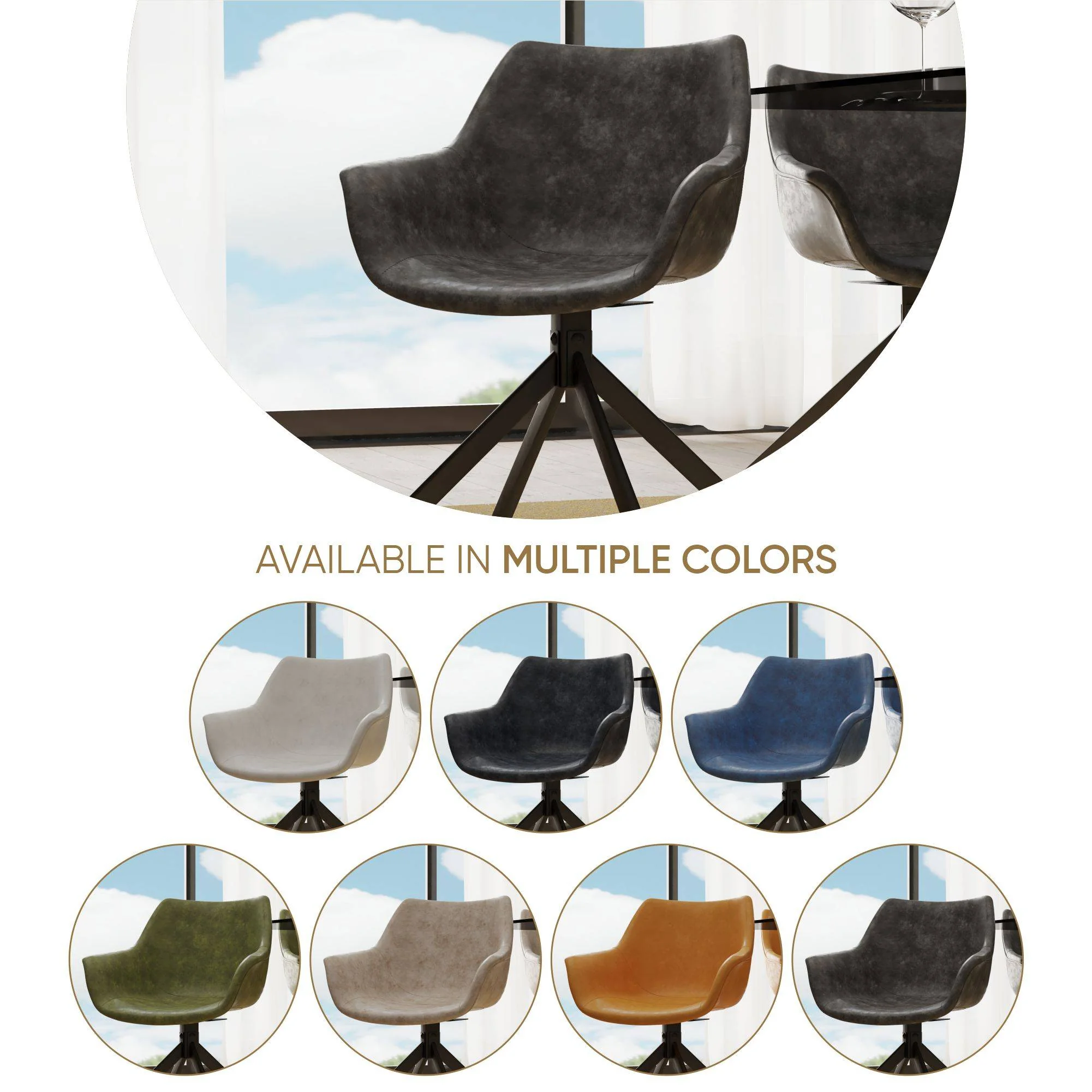 Markley Modern Leather Dining Swival Arm Chair in Grey