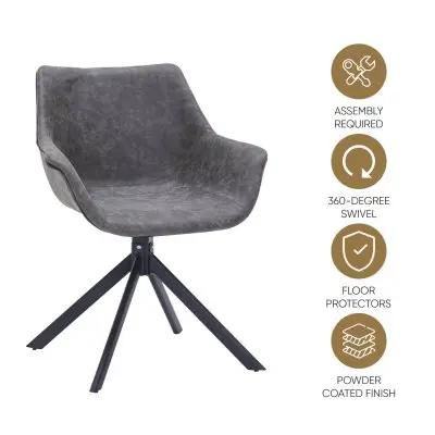 Markley Modern Leather Dining Swival Arm Chair in Grey
