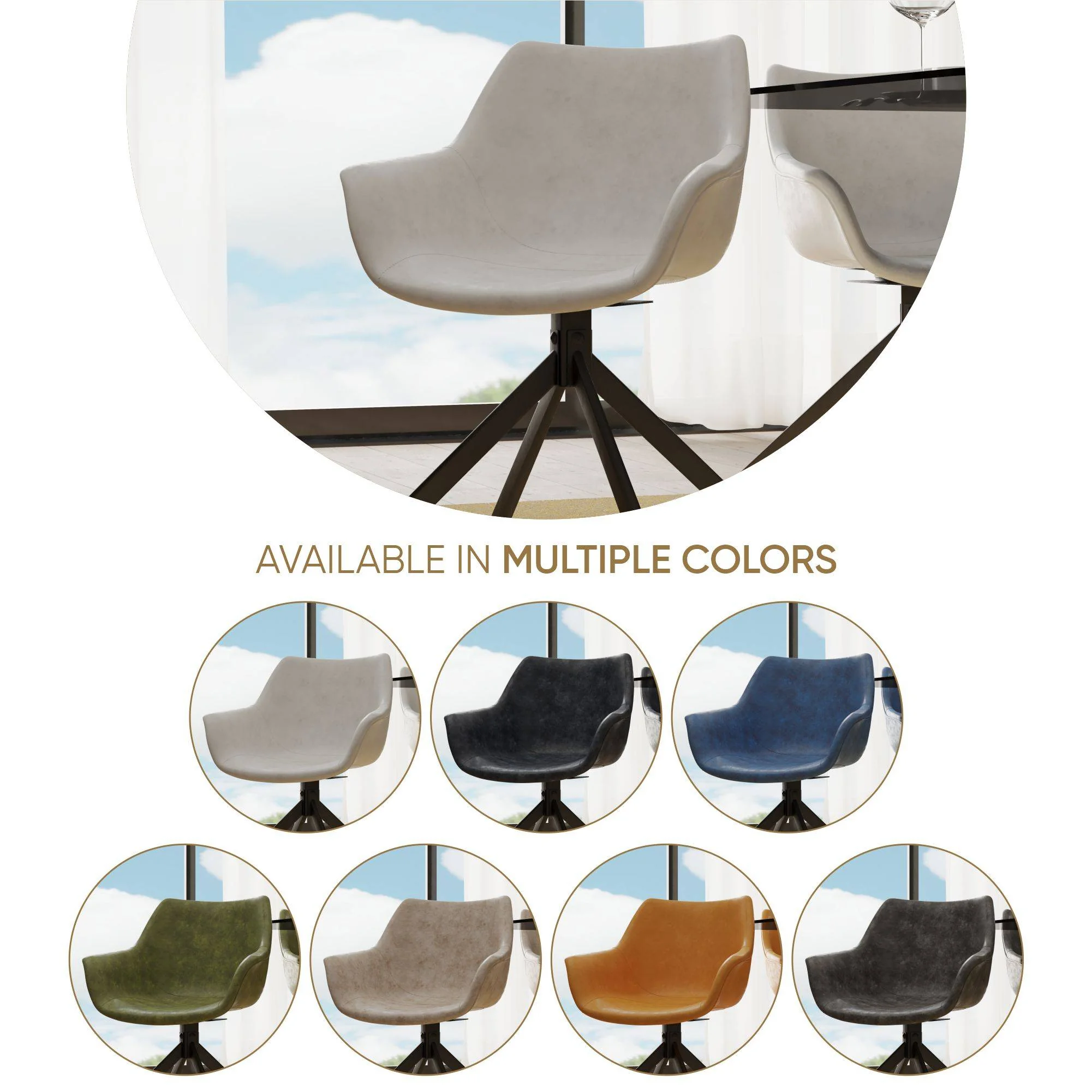 Markley Modern Leather Dining Swival Arm Chair in Light Grey