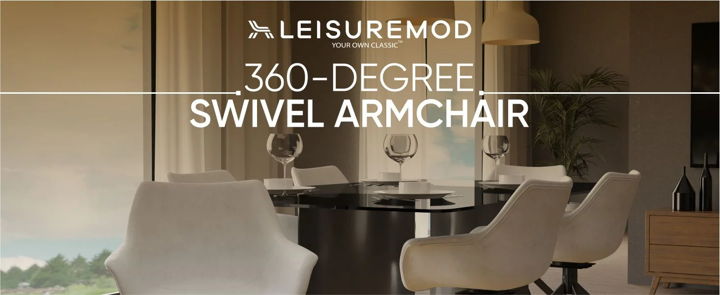 Markley Modern Leather Dining Swival Arm Chair in Light Grey