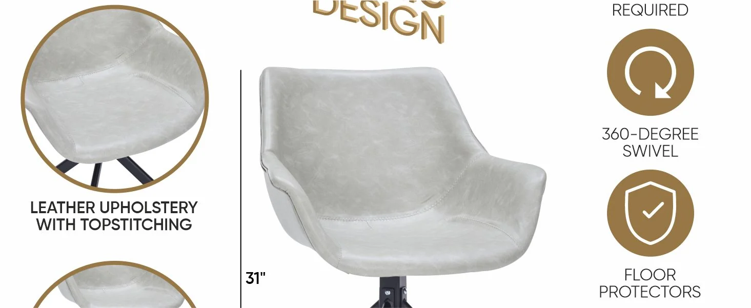 Markley Modern Leather Dining Swival Arm Chair in Light Grey