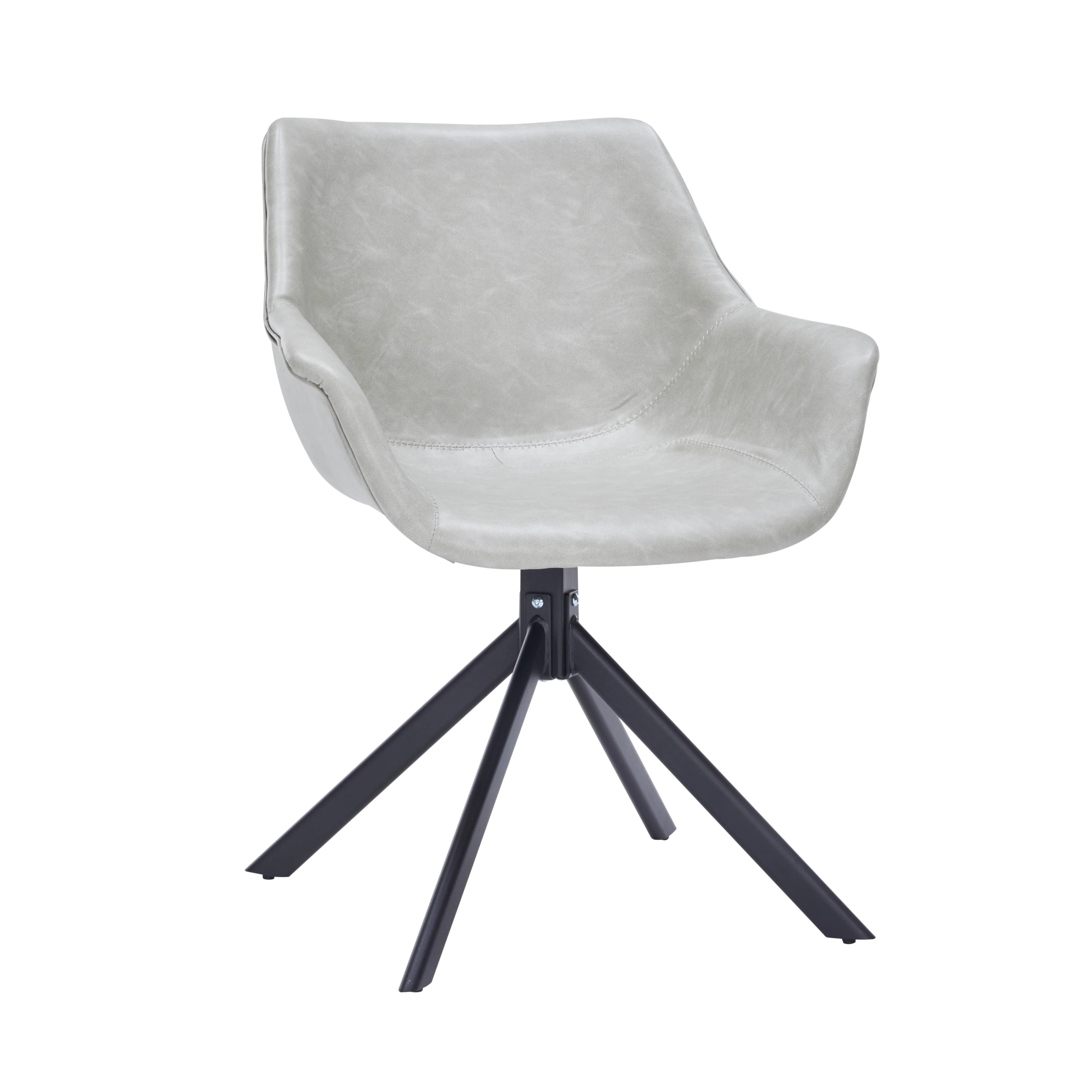 Markley Modern Leather Dining Swival Arm Chair in Light Grey