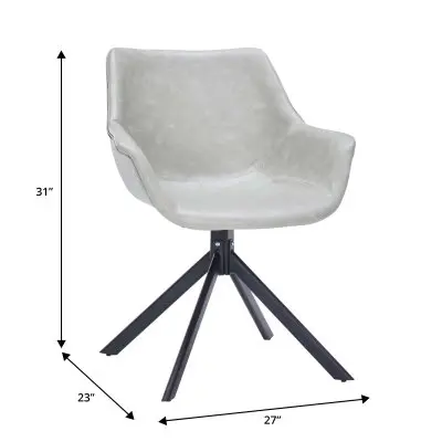 Markley Modern Leather Dining Swival Arm Chair in Light Grey