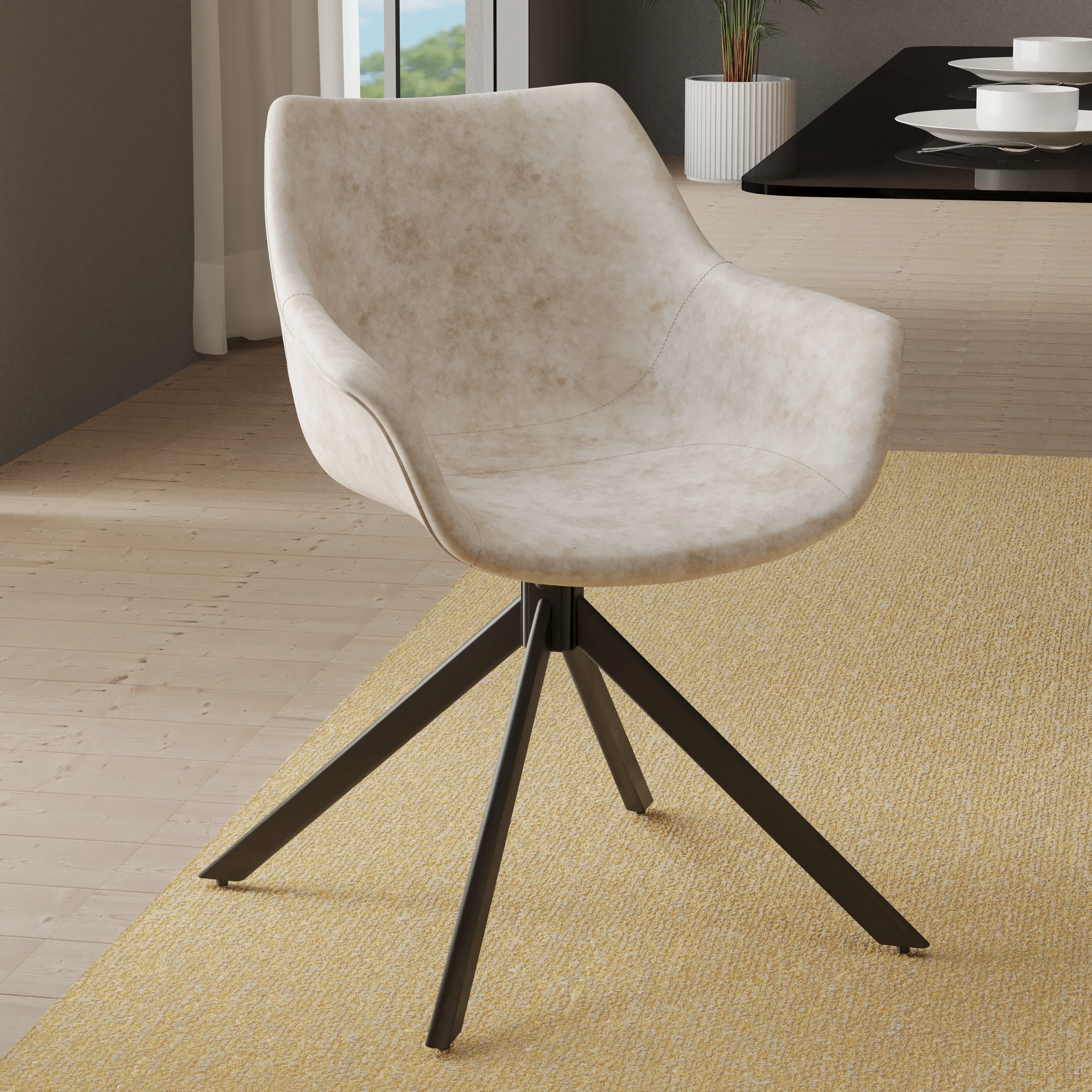 Markley Modern Leather Dining Swival Arm Chair in Taupe