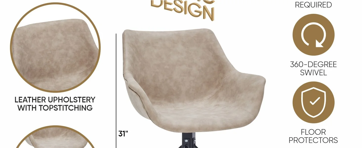 Markley Modern Leather Dining Swival Arm Chair in Taupe