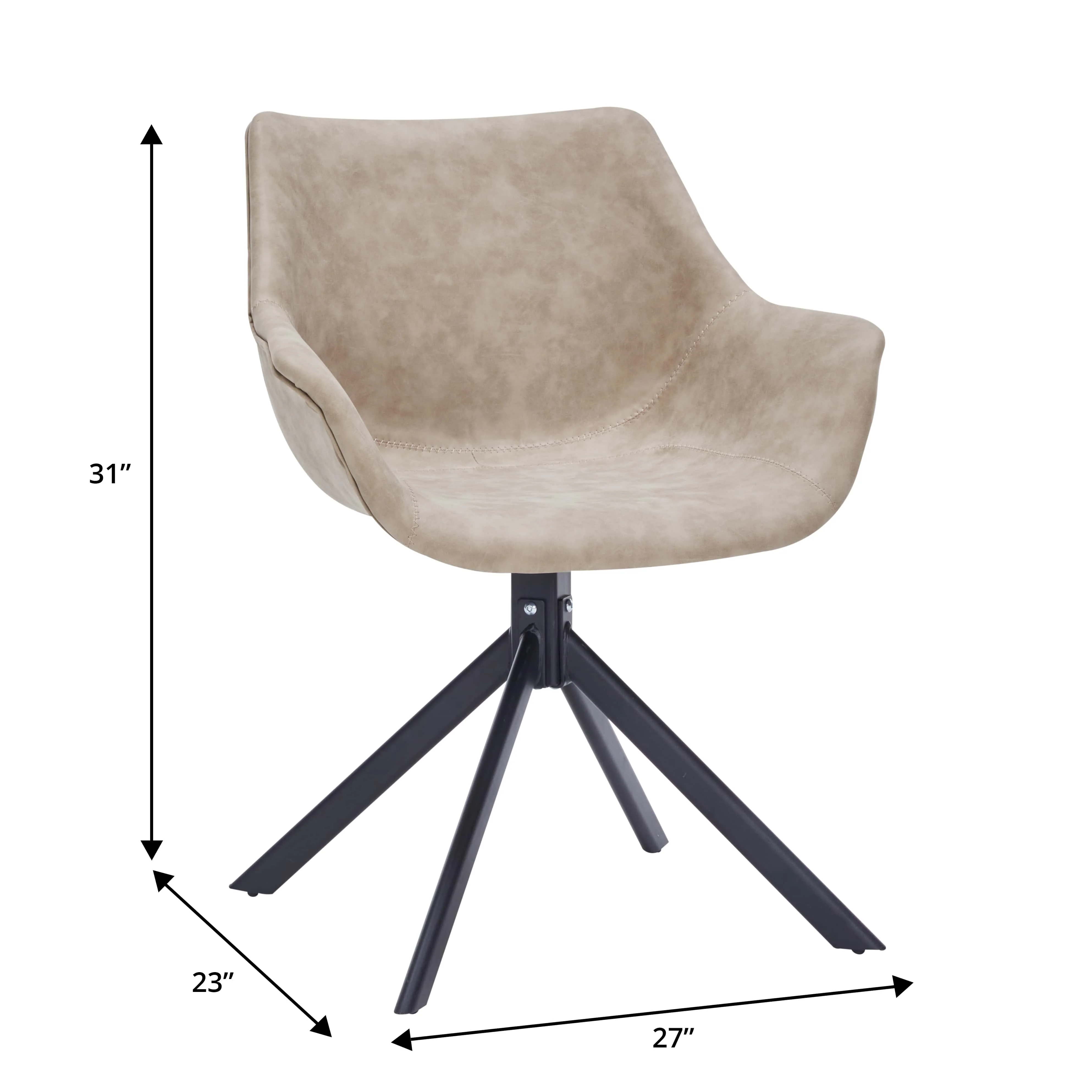 Markley Modern Leather Dining Swival Arm Chair in Taupe