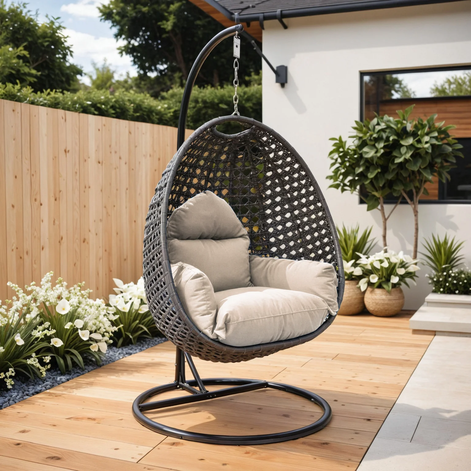 Charcoal Wicker Hanging Egg Swing Chair