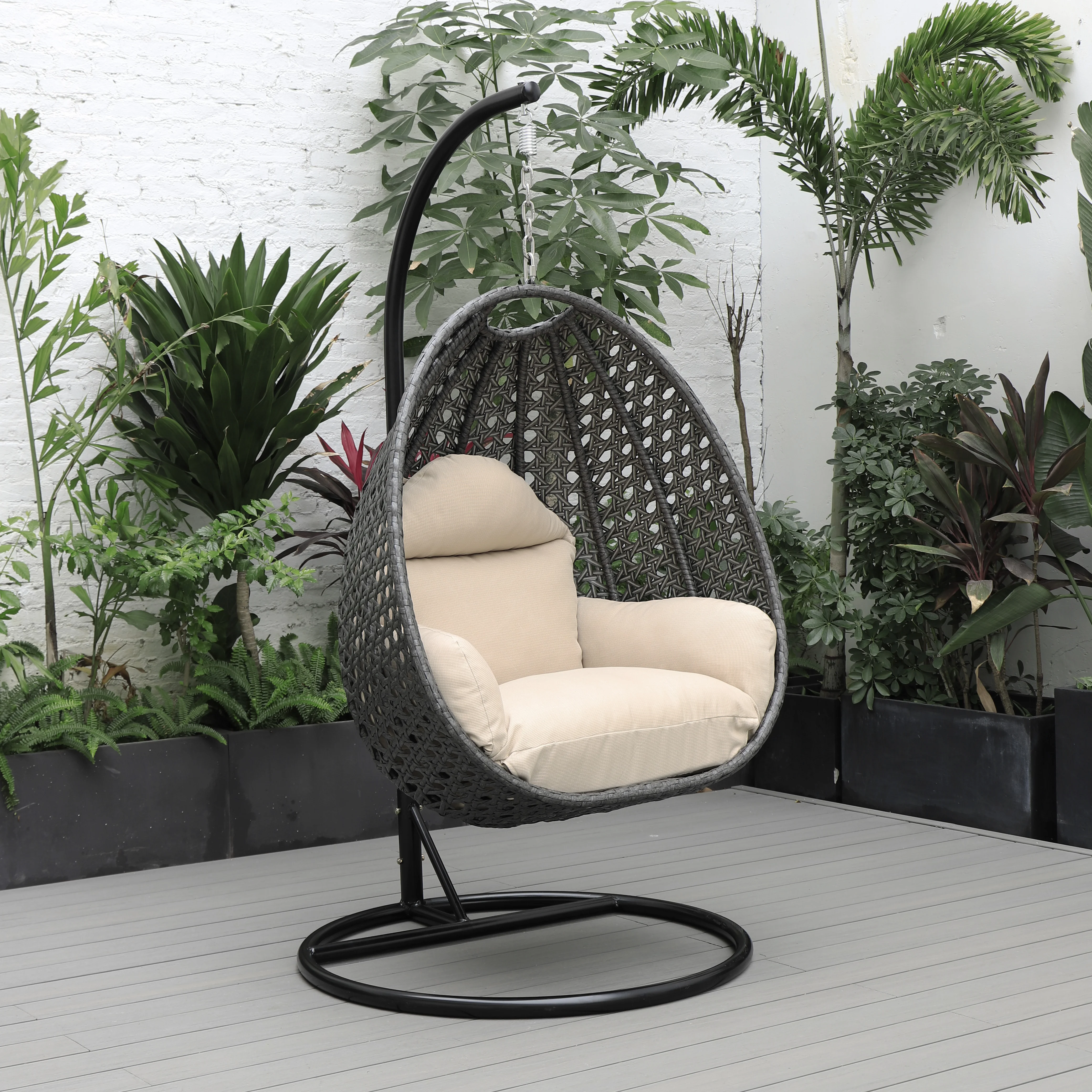 Charcoal Wicker Hanging Egg Swing Chair